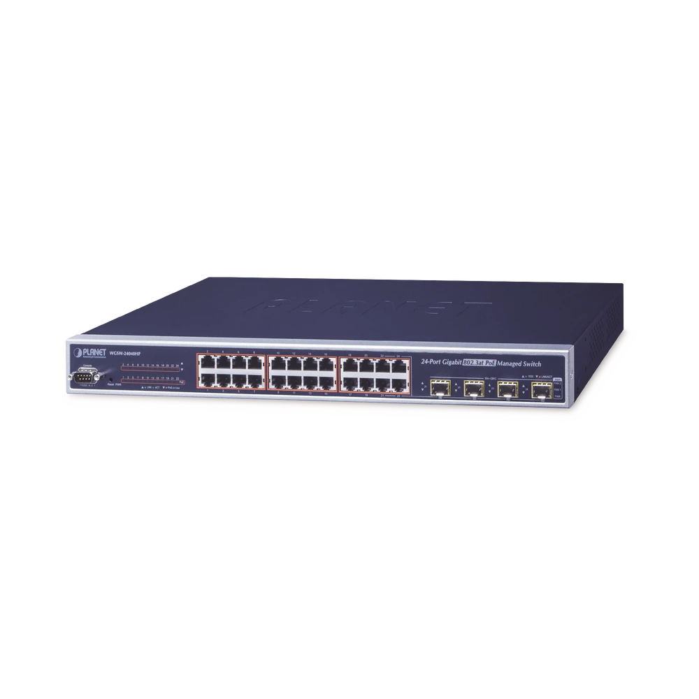 SWITCH ADMINISTRABLE L2+ DE 24 PUERTOS 10/100/1000T POE+ CON 4 PUERTOS COMBO TP/SFP GIGABIT-Switches PoE-PLANET-Bsai Seguridad & Controles