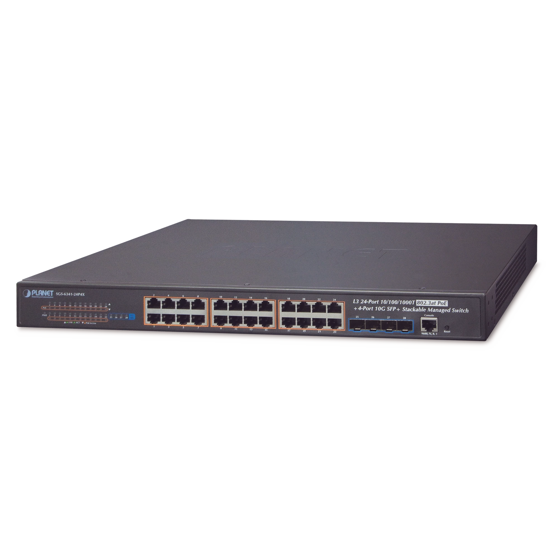 SWITCH ADMINISTRABLE L3 STACKING 10/100/1000T 24 PUERTOS POE802.3AT, 4 PUERTOS 10G SFP+ 370 W-Switches PoE-PLANET-Bsai Seguridad & Controles
