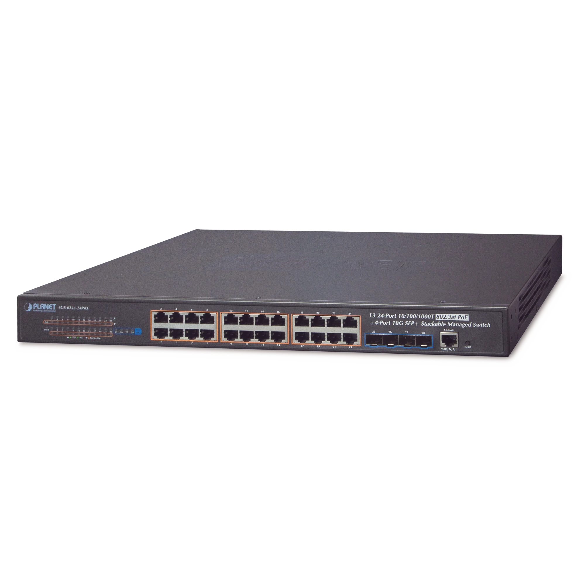 SWITCH ADMINISTRABLE L3 STACKING 10/100/1000T 24 PUERTOS POE802.3AT, 4 PUERTOS 10G SFP+ 370 W-Switches PoE-PLANET-Bsai Seguridad & Controles