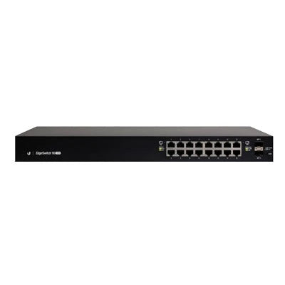 SWITCH EDGEMAX ADMINISTRABLE DE 16 PUERTOS GIGABIT CON POE+/POE PASIVO 24V + 2 PUERTOS SFP, 150 W-Switches PoE-UBIQUITI-Bsai Seguridad & Controles