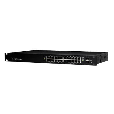 SWITCH EDGEMAX ADMINISTRABLE DE 24 PUERTOS GIGABIT CON POE+/POE PASIVO 24V + 2 PUERTOS SFP, 500 W-Switches PoE-UBIQUITI-Bsai Seguridad & Controles