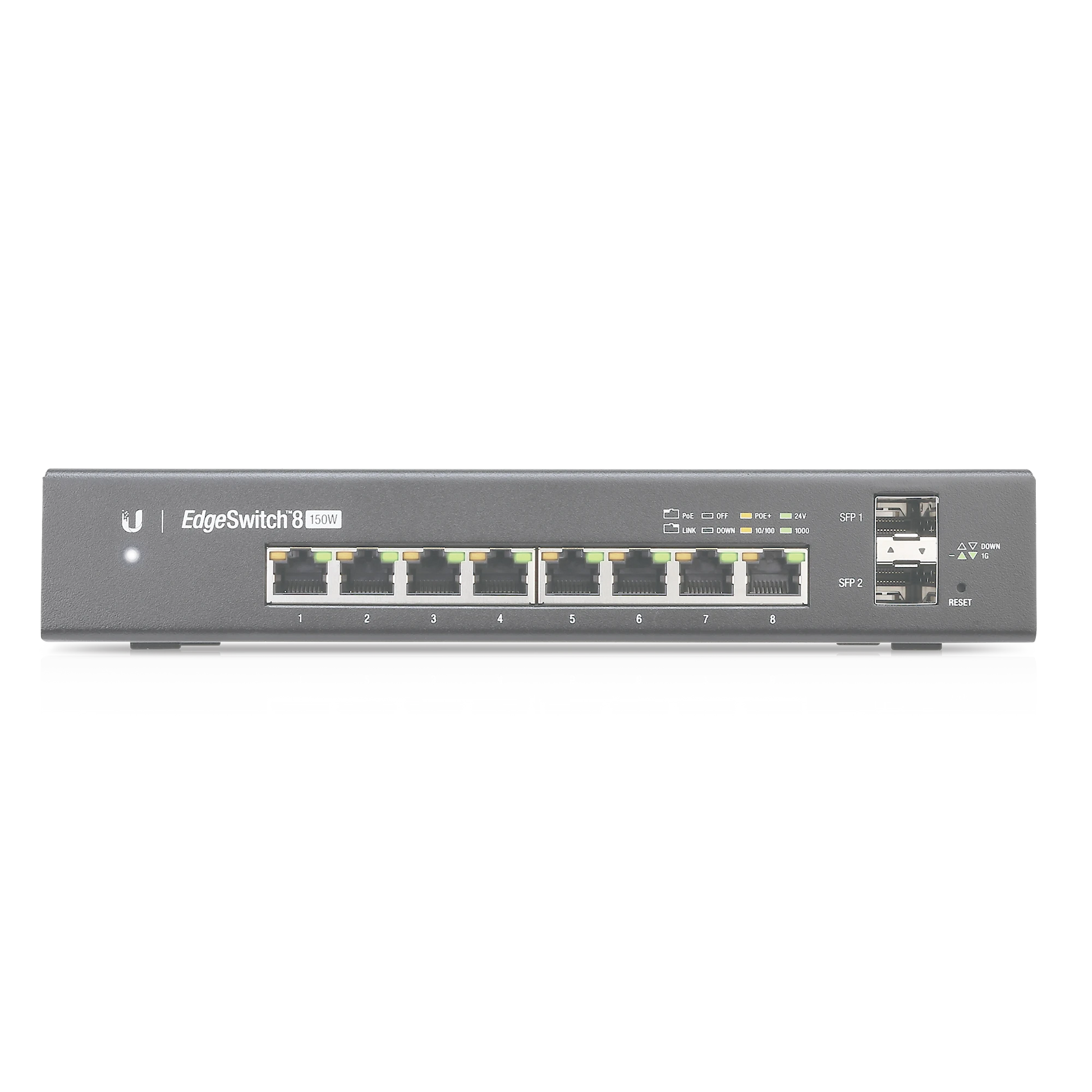 SWITCH EDGEMAX ADMINISTRABLE DE 8 PUERTOS GIGABIT CON POE+/POE PASIVO 24V + 2 PUERTOS SFP, 150 W-Switches PoE-UBIQUITI-Bsai Seguridad & Controles