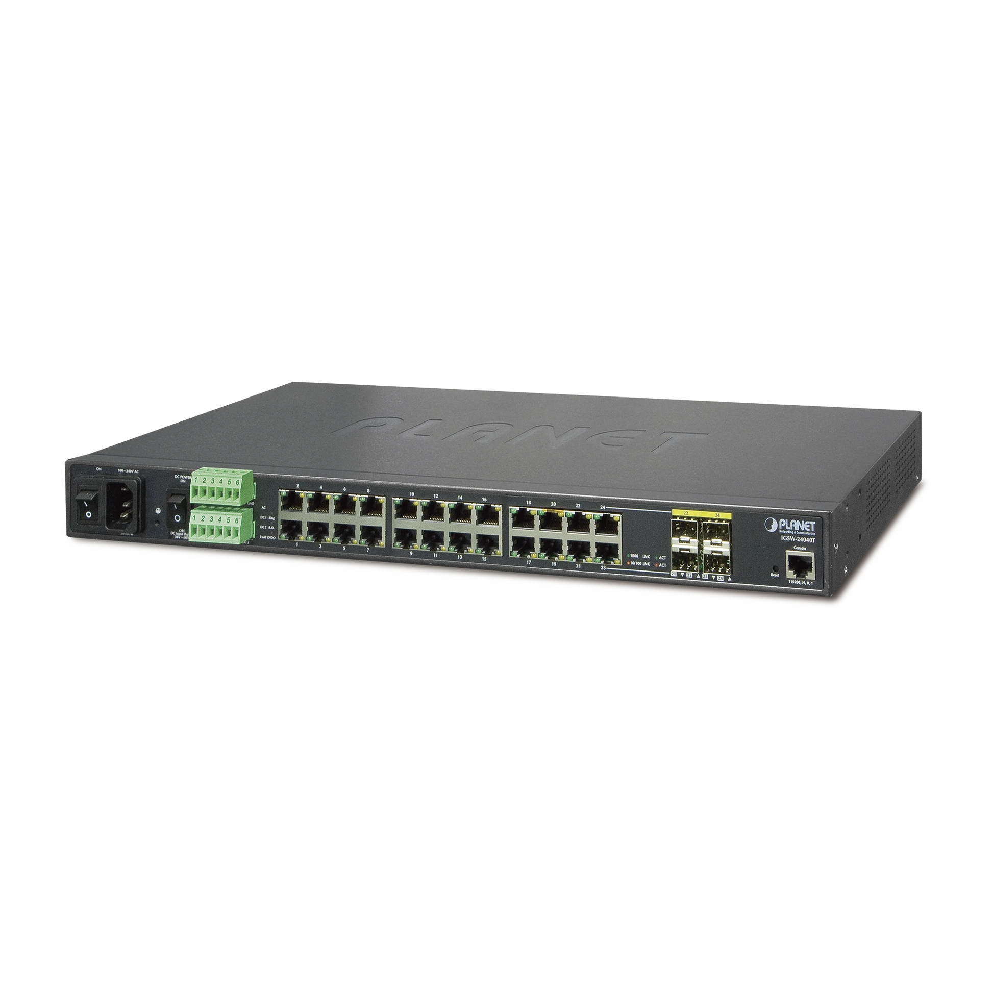 SWITCH INDUSTRIAL ADMINISTRABLE 24 PUERTOS 1000MBPS CON 4 PUERTOS SFP-Industrial-PLANET-Bsai Seguridad & Controles