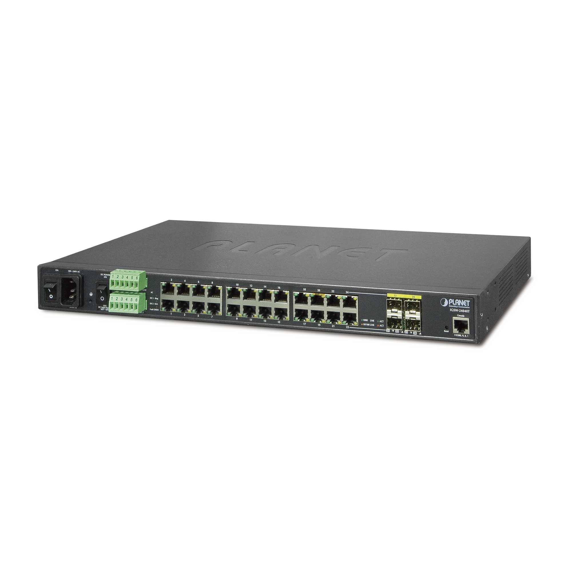 SWITCH INDUSTRIAL ADMINISTRABLE 24 PUERTOS 1000MBPS CON 4 PUERTOS SFP-Industrial-PLANET-Bsai Seguridad & Controles