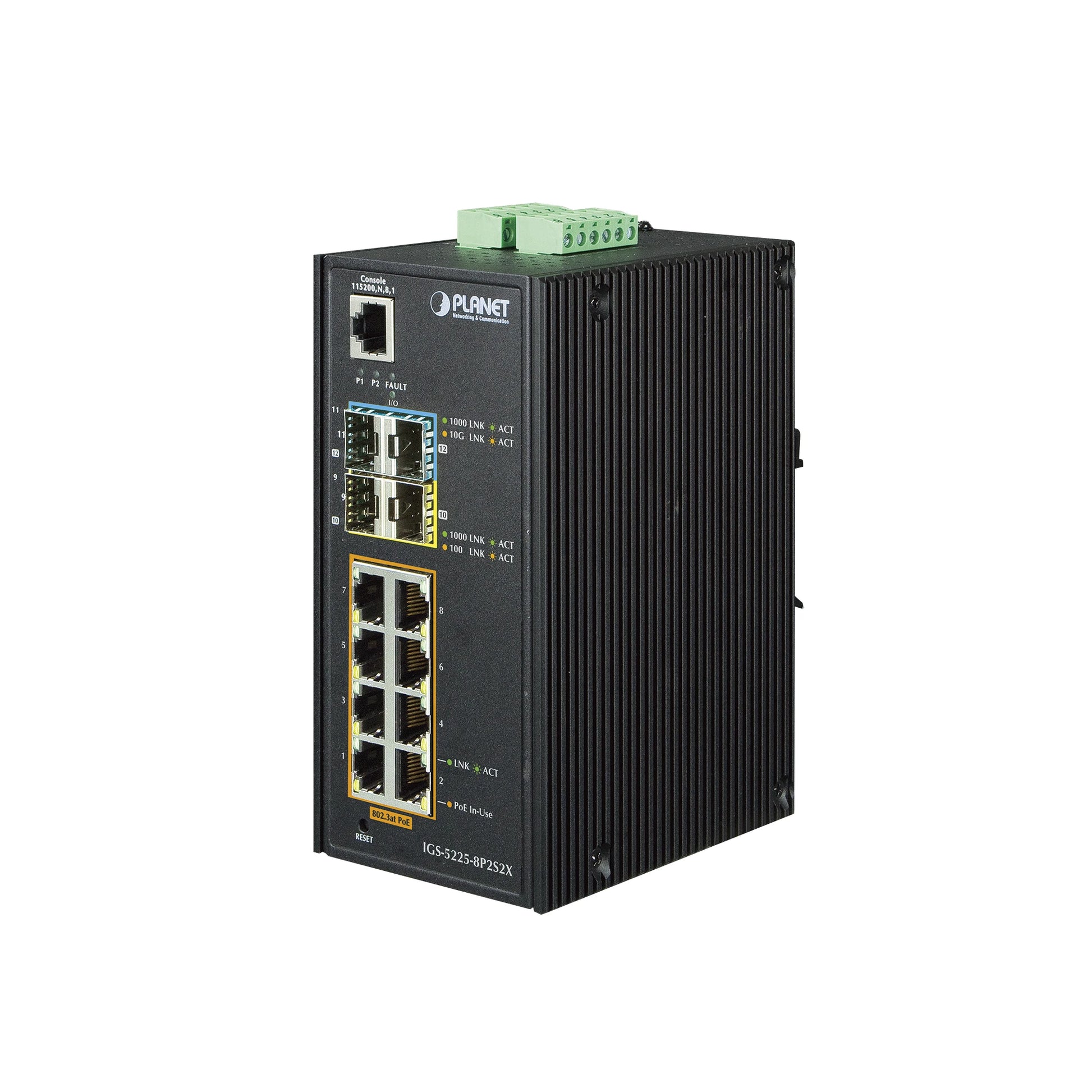 SWITCH INDUSTRIAL ADMINISTRABLE 8 PUERTOS 10/100/1000 T 802.3AT POE + 2 PUERTOS 100/1000X SFP + 2 PUERTOS 10G SFP+-Industrial-PLANET-Bsai Seguridad & Controles
