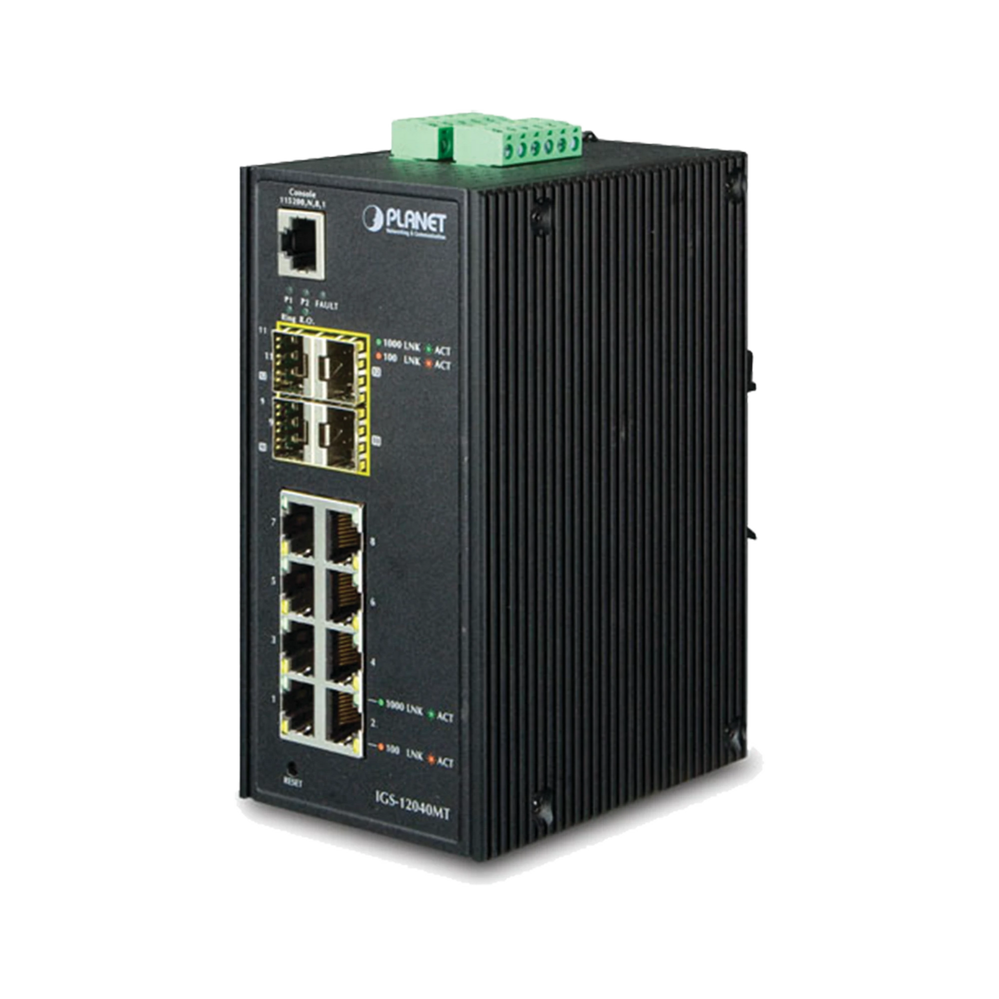 SWITCH INDUSTRIAL ADMINISTRABLE DE 8-PUERTOS 10/100/1000T + 4-PUERTOS 100/1000X SFP-Industrial-PLANET-Bsai Seguridad & Controles