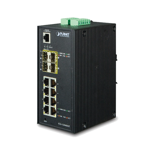 SWITCH INDUSTRIAL ADMINISTRABLE DE 8-PUERTOS 10/100/1000T + 4-PUERTOS 100/1000X SFP-Industrial-PLANET-Bsai Seguridad & Controles