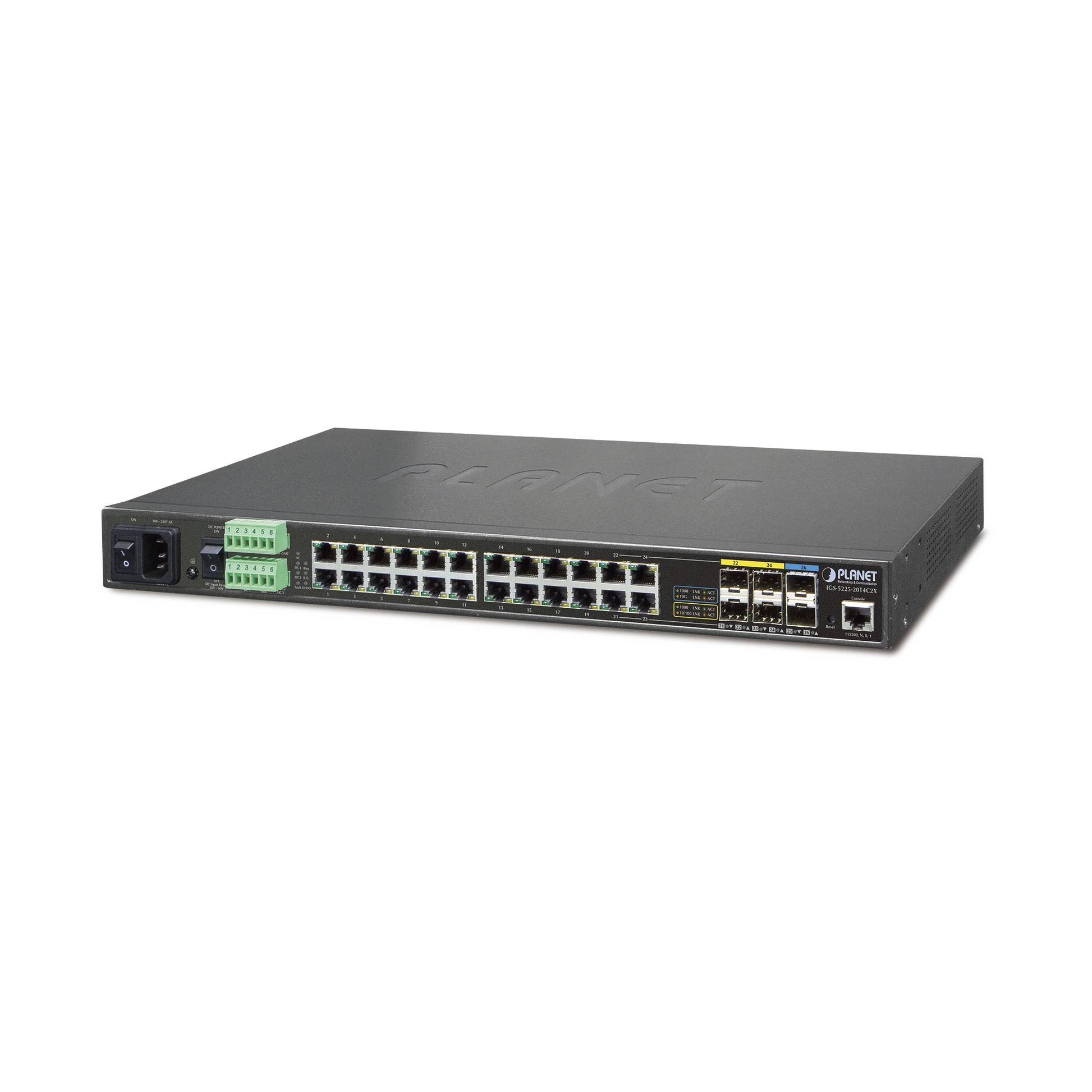 SWITCH INDUSTRIAL ADMINISTRABLE L2+ 24 PUERTOS ,4 COMBO SFP, 2 SFP+ 10G (-40 A 75°C)-Industrial-PLANET-Bsai Seguridad & Controles