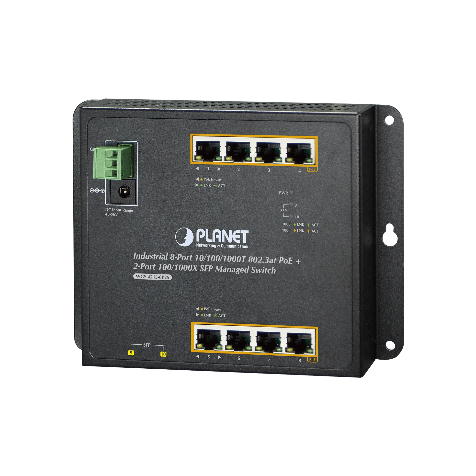 SWITCH INDUSTRIAL DE PARED DE 8 PUERTOS GIGABIT CON 4 PUERTOS POE+ 802.3AT Y 2 SFP-Industrial-PLANET-Bsai Seguridad & Controles