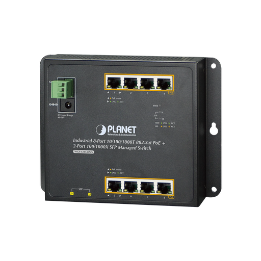 SWITCH INDUSTRIAL DE PARED DE 8 PUERTOS GIGABIT CON 4 PUERTOS POE+ 802.3AT Y 2 SFP-Industrial-PLANET-Bsai Seguridad & Controles