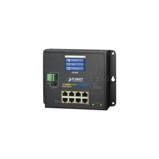SWITCH INDUSTRIAL FLAT-TYPE 8 PUERTOS GIGABIT C/POE 802.3AT, 2 PUERTOS SFP, LCD-Industrial-PLANET-Bsai Seguridad & Controles