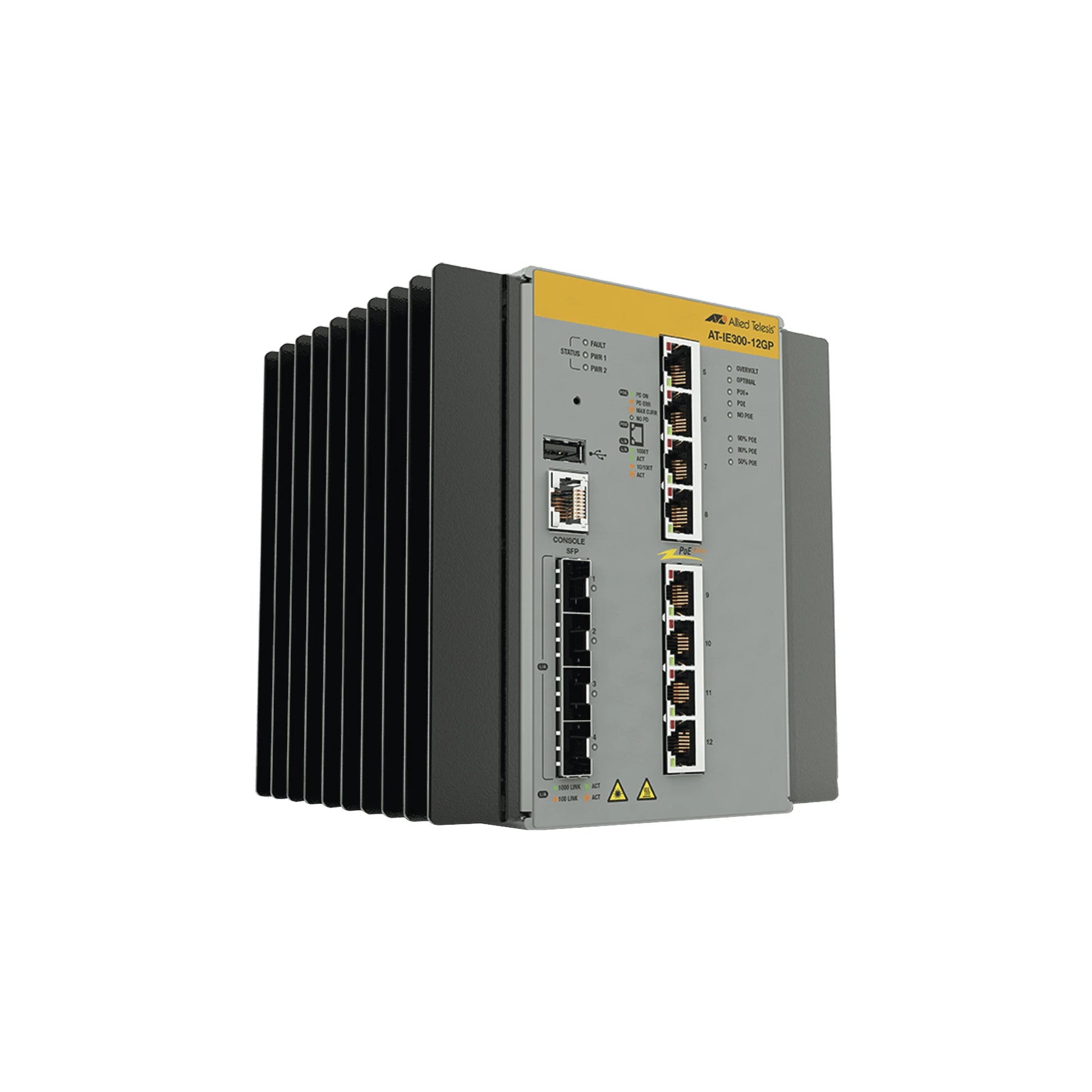 SWITCH INDUSTRIAL HI-POE CONTINUO ADMINISTRABLE CAPA 3 DE 8 X 10/100/1000 MBPS + 4 PUERTOS SFP, 240 W.-Switches PoE-ALLIED TELESIS-Bsai Seguridad & Controles