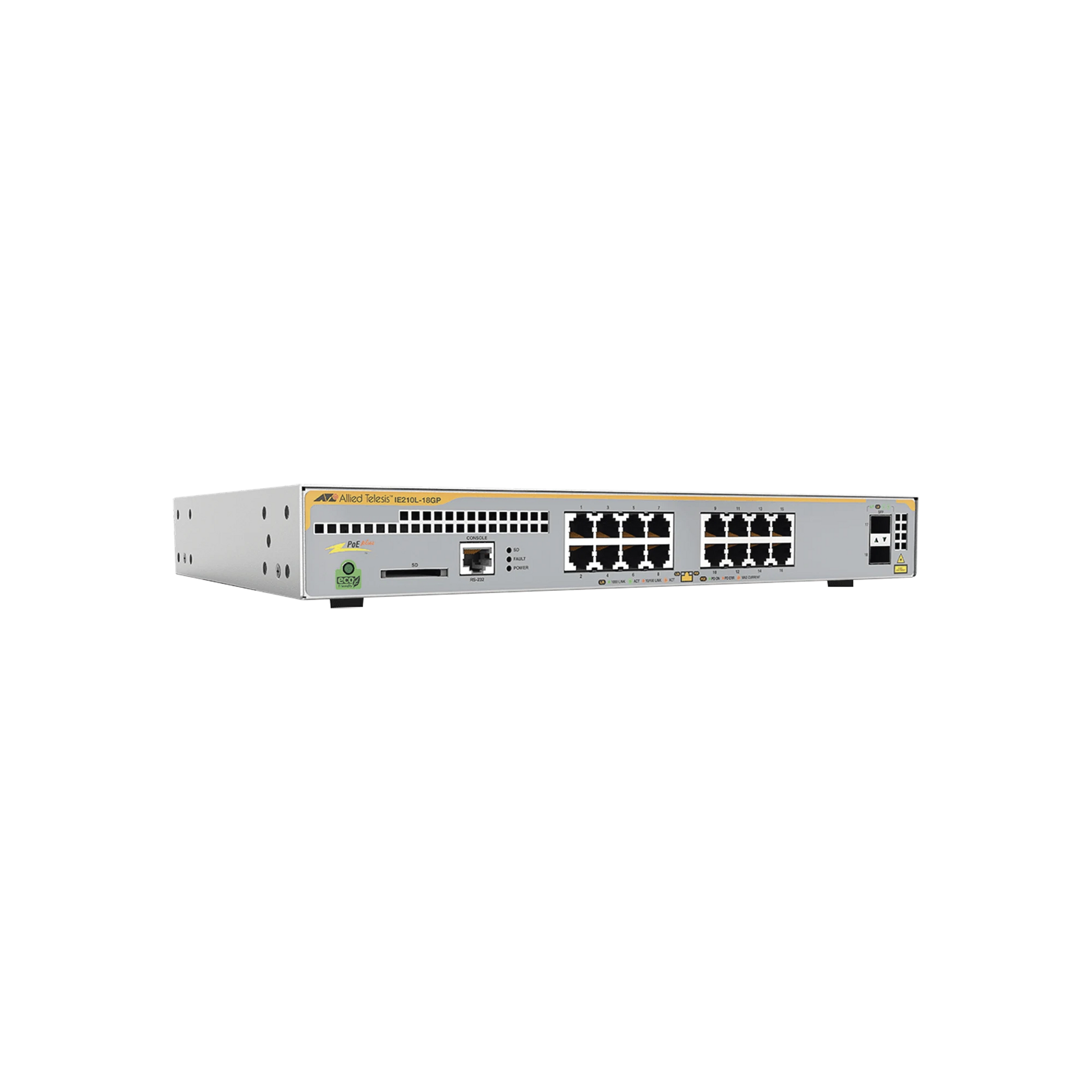 SWITCH INDUSTRIAL-LITE POE+ ADMINISTRABLE CAPA 2 DE 16 PUERTOS 10/100/1000 MBPS + 2 PUERTOS SFP, 247 W-Switches PoE-ALLIED TELESIS-Bsai Seguridad & Controles