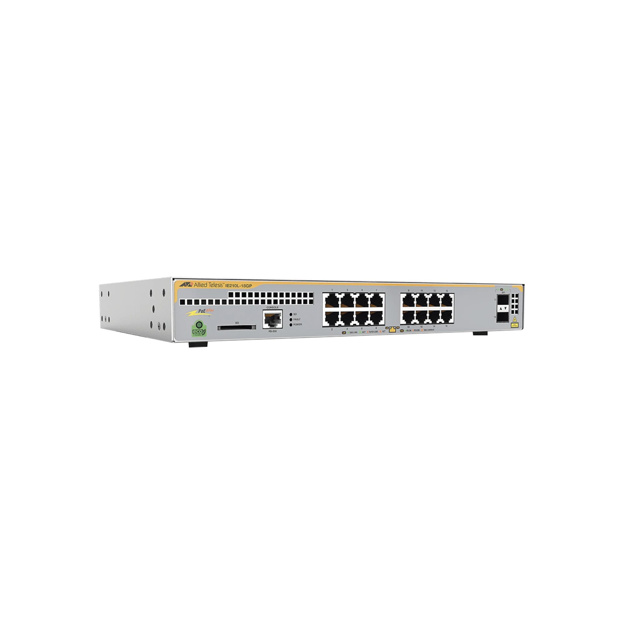 SWITCH INDUSTRIAL-LITE POE+ ADMINISTRABLE CAPA 2 DE 16 PUERTOS 10/100/1000 MBPS + 2 PUERTOS SFP, 247 W-Switches PoE-ALLIED TELESIS-Bsai Seguridad & Controles