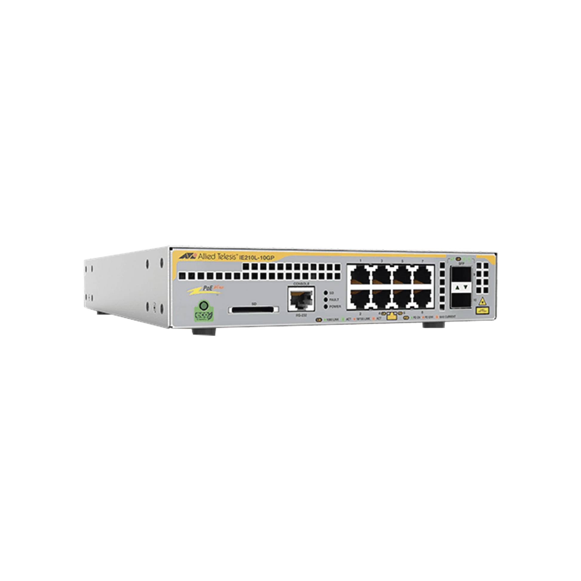 SWITCH INDUSTRIAL-LITE POE+ ADMINISTRABLE CAPA 2 DE 8 PUERTOS 10/100/1000 MBPS + 2 PUERTOS SFP, 124 W-Switches PoE-ALLIED TELESIS-Bsai Seguridad & Controles