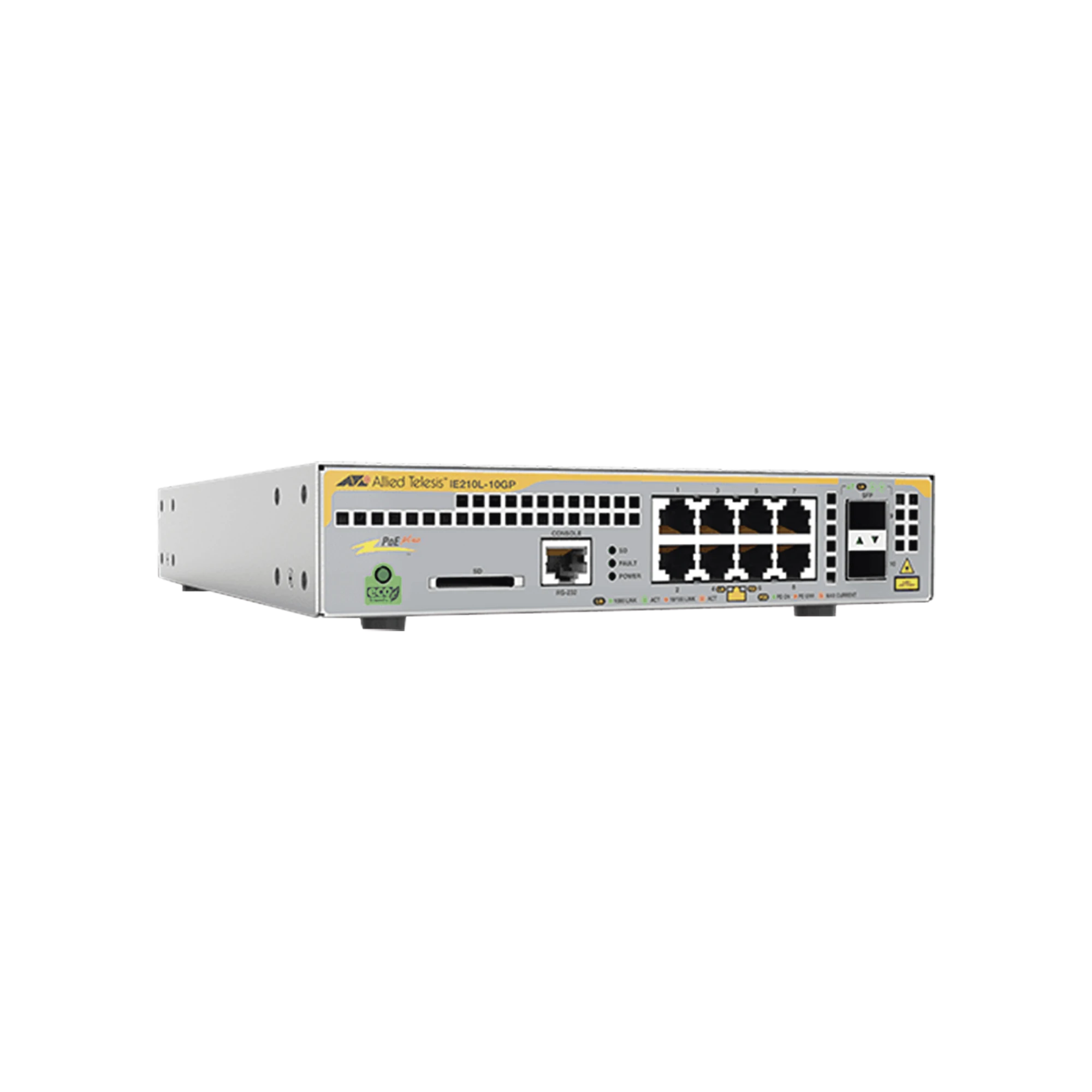 SWITCH INDUSTRIAL-LITE POE+ ADMINISTRABLE CAPA 2 DE 8 PUERTOS 10/100/1000 MBPS + 2 PUERTOS SFP, 124 W-Switches PoE-ALLIED TELESIS-Bsai Seguridad & Controles