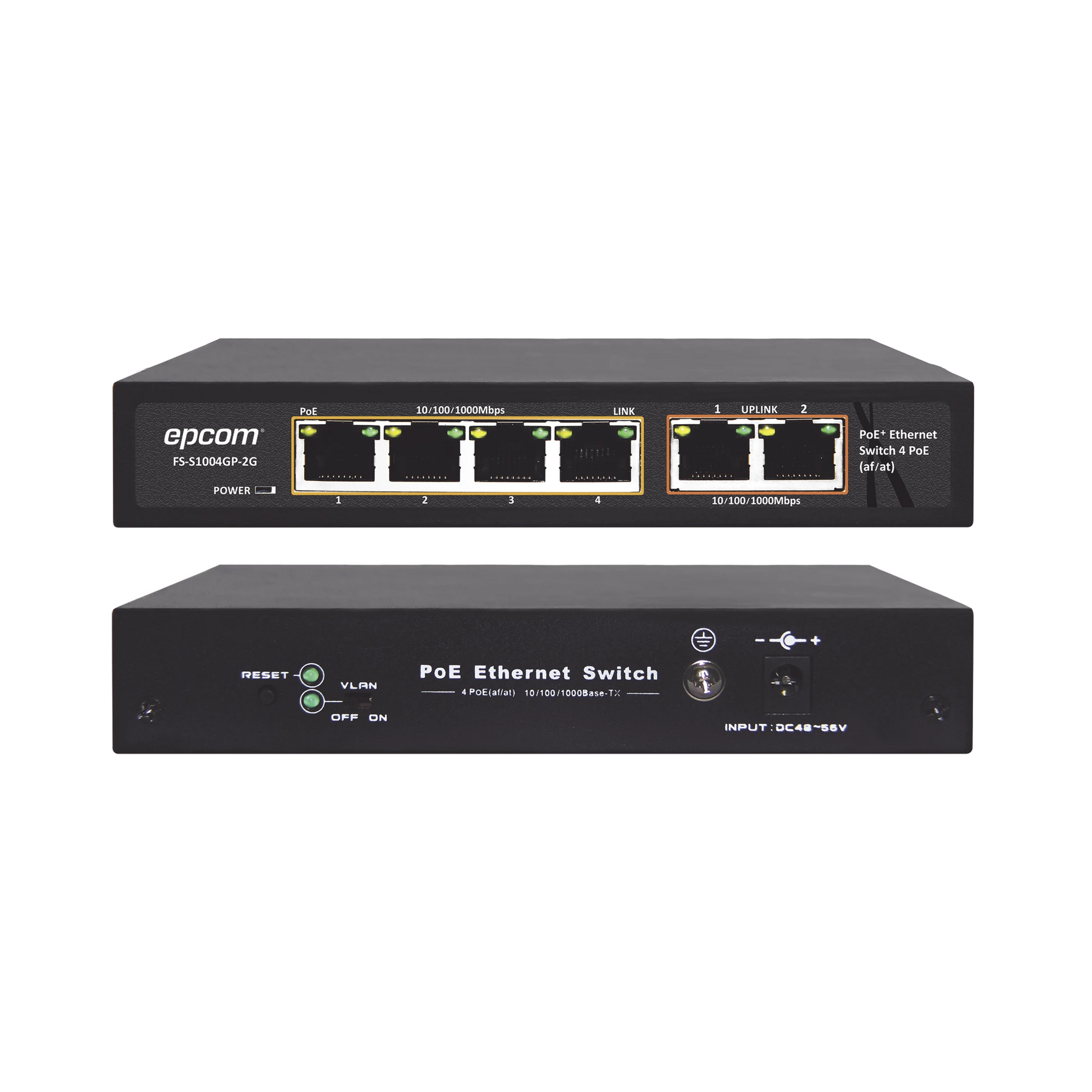 SWITCH POE / 100 METROS POE / 4 PUERTOS 802.3AF /AT 10/100/1000 MBPS + 2 PUERTO UPLINK-Switches-EPCOM TITANIUM-Bsai Seguridad & Controles