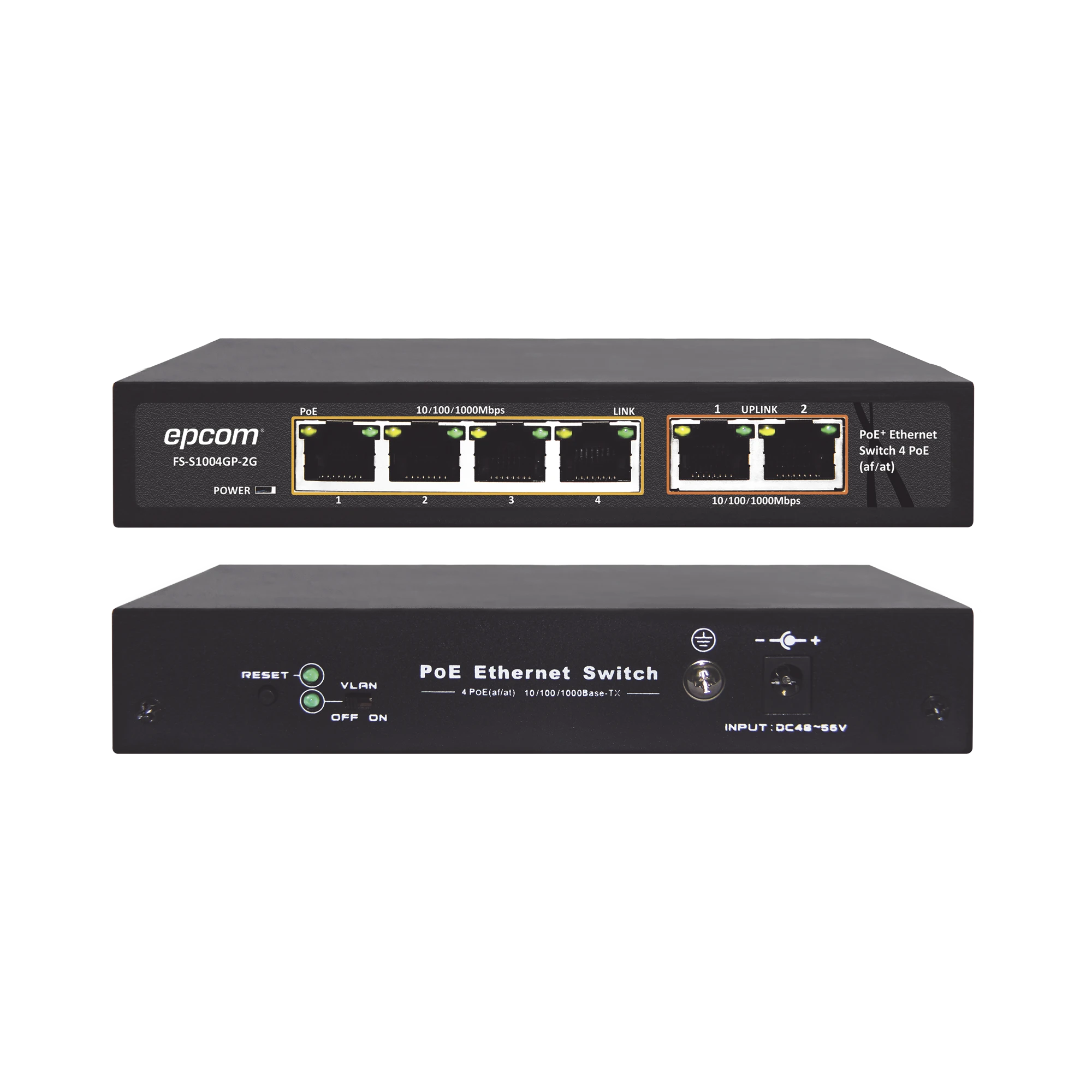 SWITCH POE / 100 METROS POE / 4 PUERTOS 802.3AF /AT 10/100/1000 MBPS + 2 PUERTO UPLINK-Switches-EPCOM TITANIUM-Bsai Seguridad & Controles