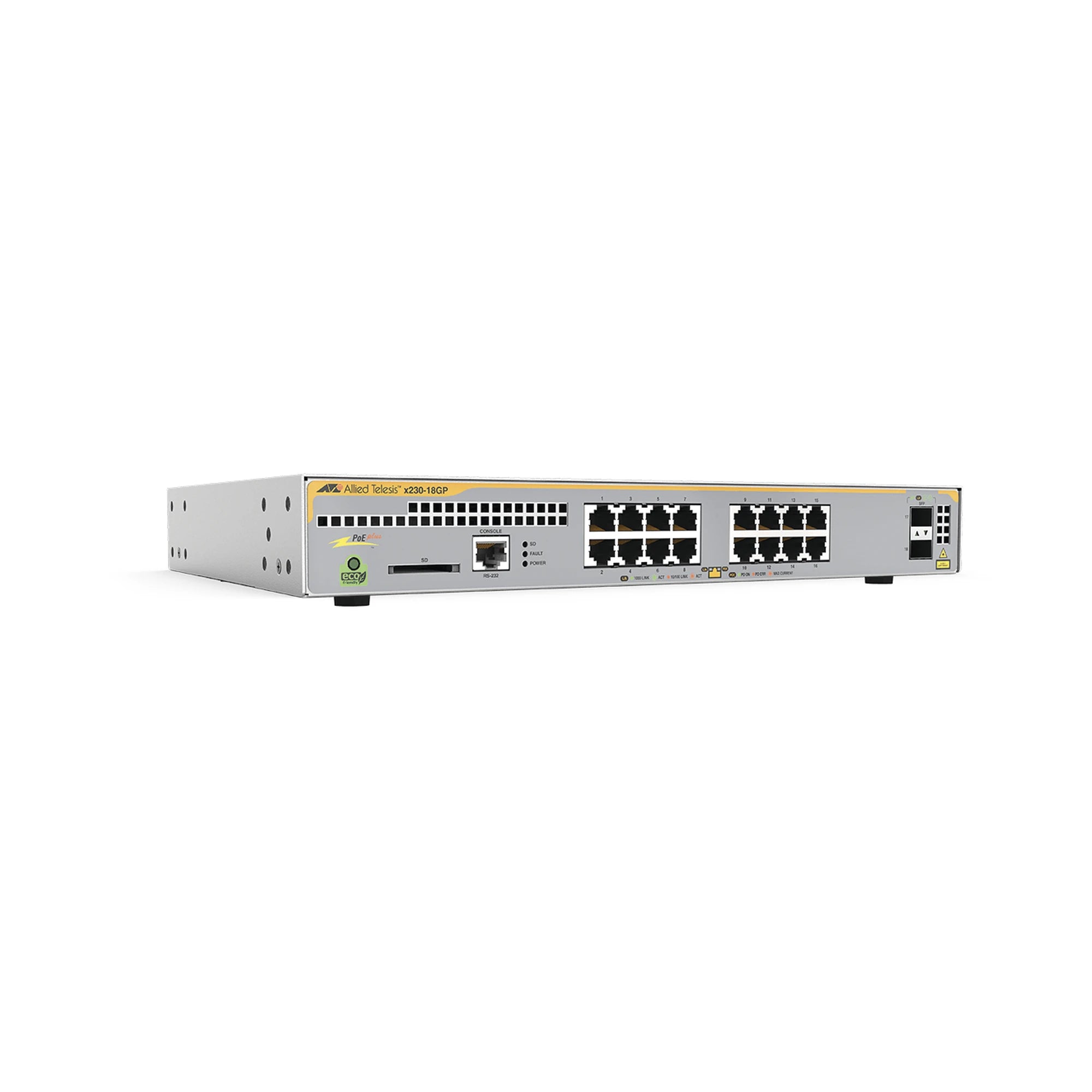 SWITCH POE+ ADMINISTRABLE CAPA 3, 16 PUERTOS 10/100/1000 MBPS + 2 SFP GIGABIT, 247 W-Switches PoE-ALLIED TELESIS-Bsai Seguridad & Controles