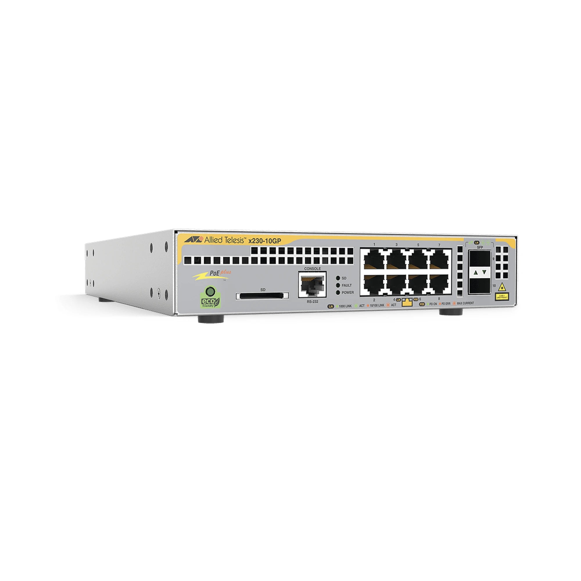 SWITCH POE+ ADMINISTRABLE CAPA 3, 8 PUERTOS 10/100/1000 MBPS + 2 SFP GIGABIT, 124 W-Switches PoE-ALLIED TELESIS-Bsai Seguridad & Controles