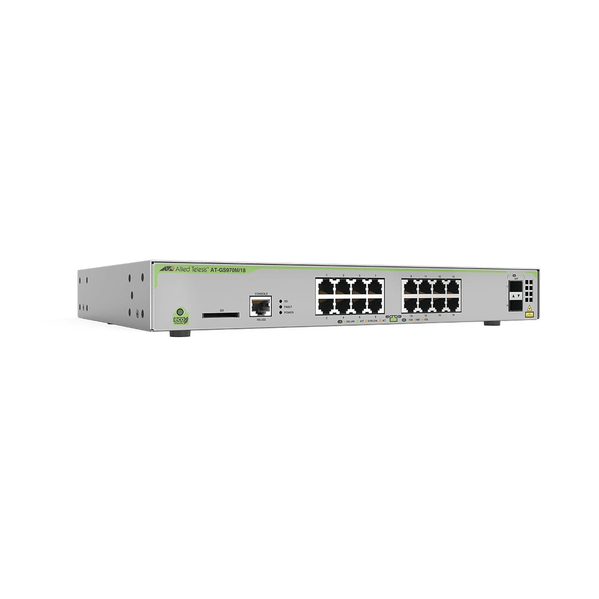 SWITCH POE+ ADMINISTRABLE CENTRECOM GS970M, CAPA 3 DE 16 PUERTOS 10/100/1000 MBPS + 2 SFP GIGABIT, 247 W-Switches PoE-ALLIED TELESIS-Bsai Seguridad & Controles