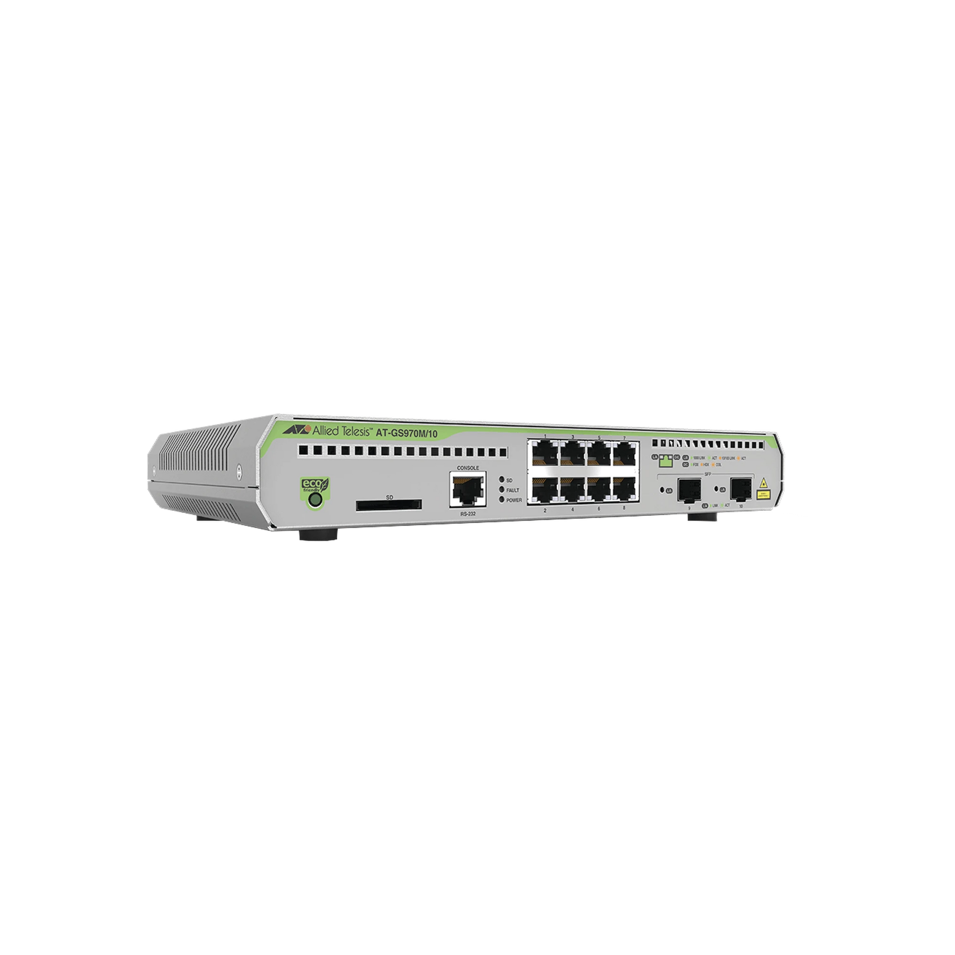 SWITCH POE+ ADMINISTRABLE CENTRECOM GS970M, CAPA 3 DE 8 PUERTOS 10/100/1000 MBPS + 2 SFP GIGABIT, 124 W-Switches PoE-ALLIED TELESIS-Bsai Seguridad & Controles
