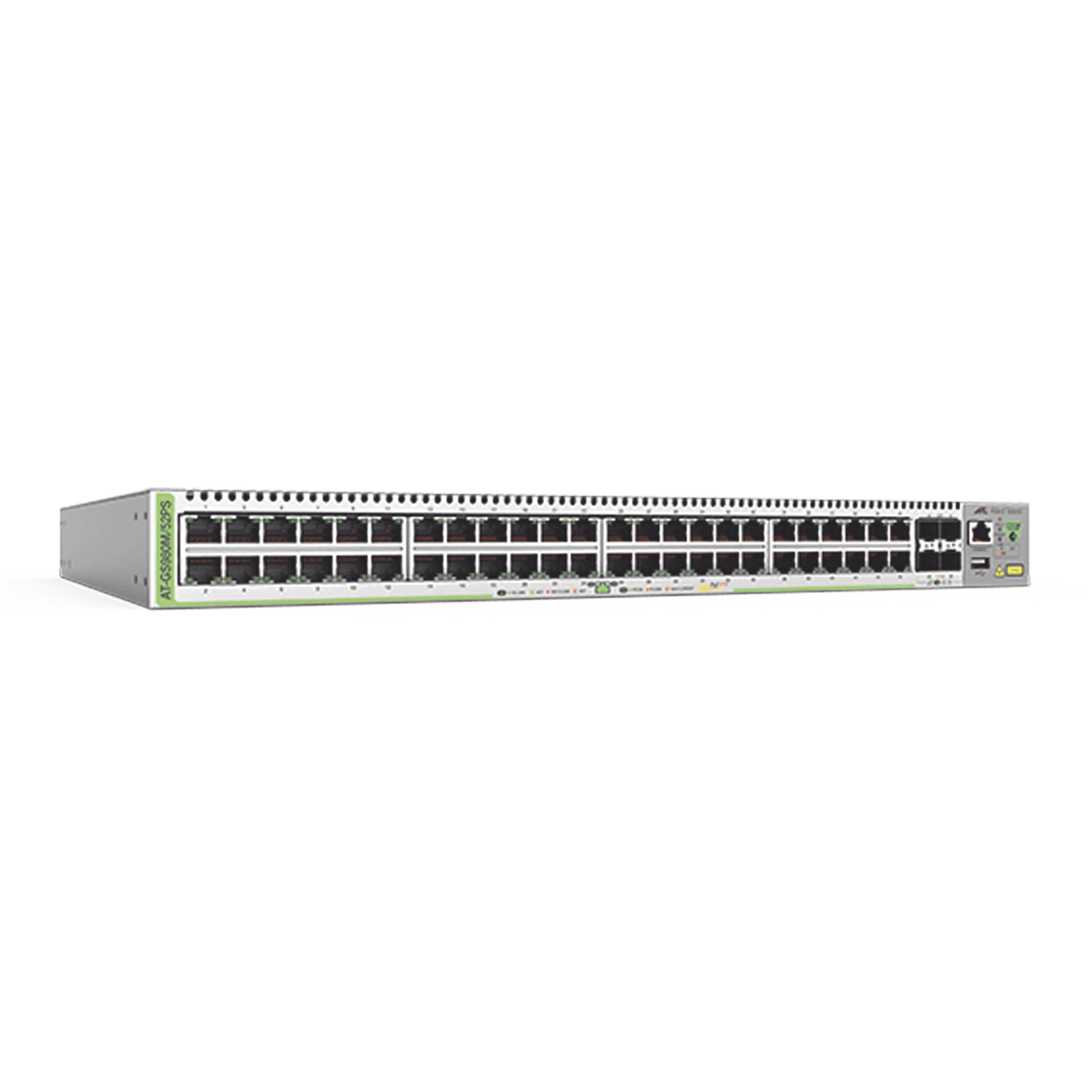 SWITCH POE+ ADMINISTRABLE CENTRECOM GS980M, CAPA 3 DE 48 PUERTOS 10/100/1000MBPS + 4 SFP GIGABIT, 740 W-Switches PoE-ALLIED TELESIS-Bsai Seguridad & Controles