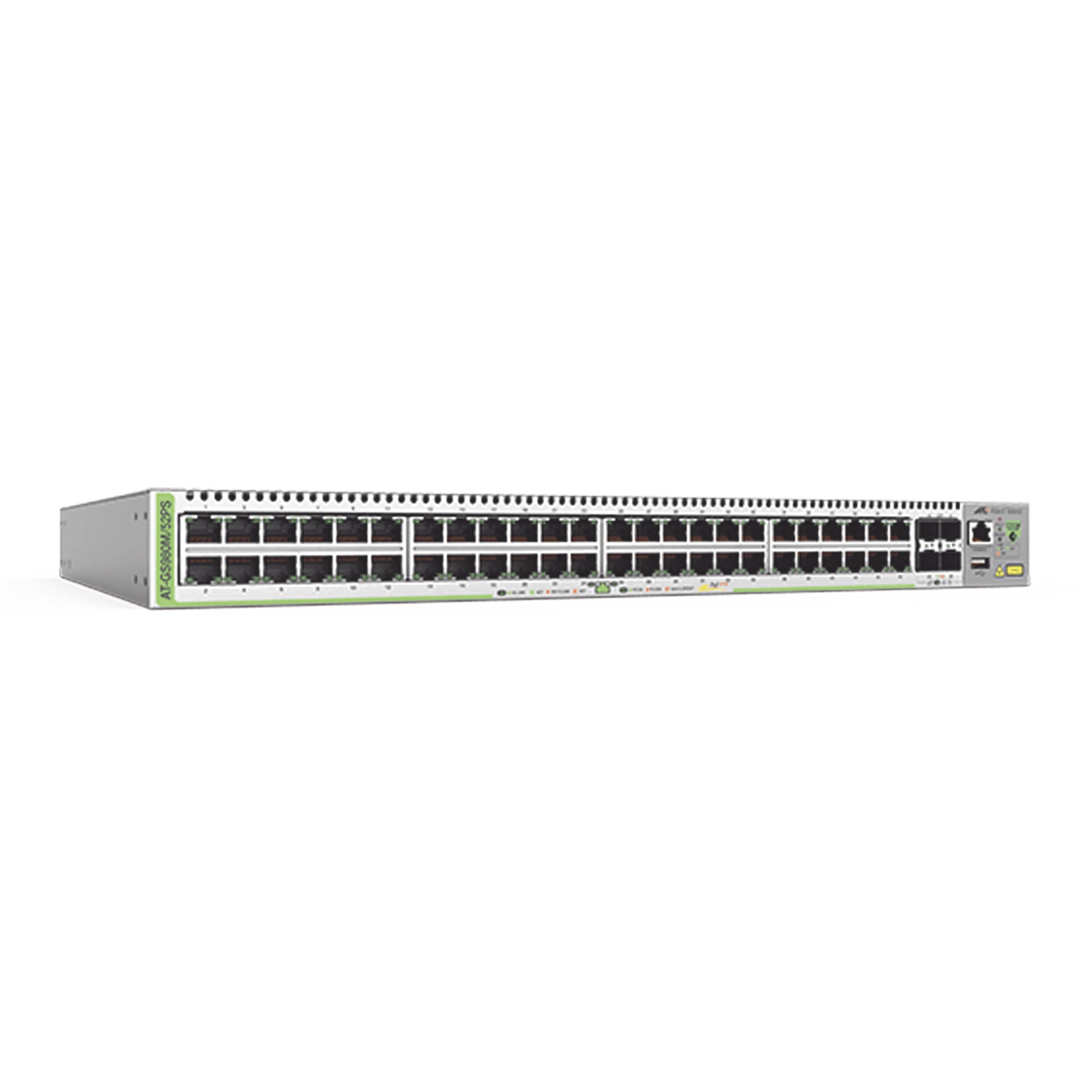 SWITCH POE+ ADMINISTRABLE CENTRECOM GS980M, CAPA 3 DE 48 PUERTOS 10/100/1000MBPS + 4 SFP GIGABIT, 740 W-Switches PoE-ALLIED TELESIS-Bsai Seguridad & Controles