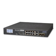 SWITCH POE+ / DISTANCIA 250 METROS / 8 PUERTOS + 2 COMBO TP/SFP GIGABIT Y PANTALLA LCD PARA MONITOREO-Switches PoE-PLANET-Bsai Seguridad & Controles