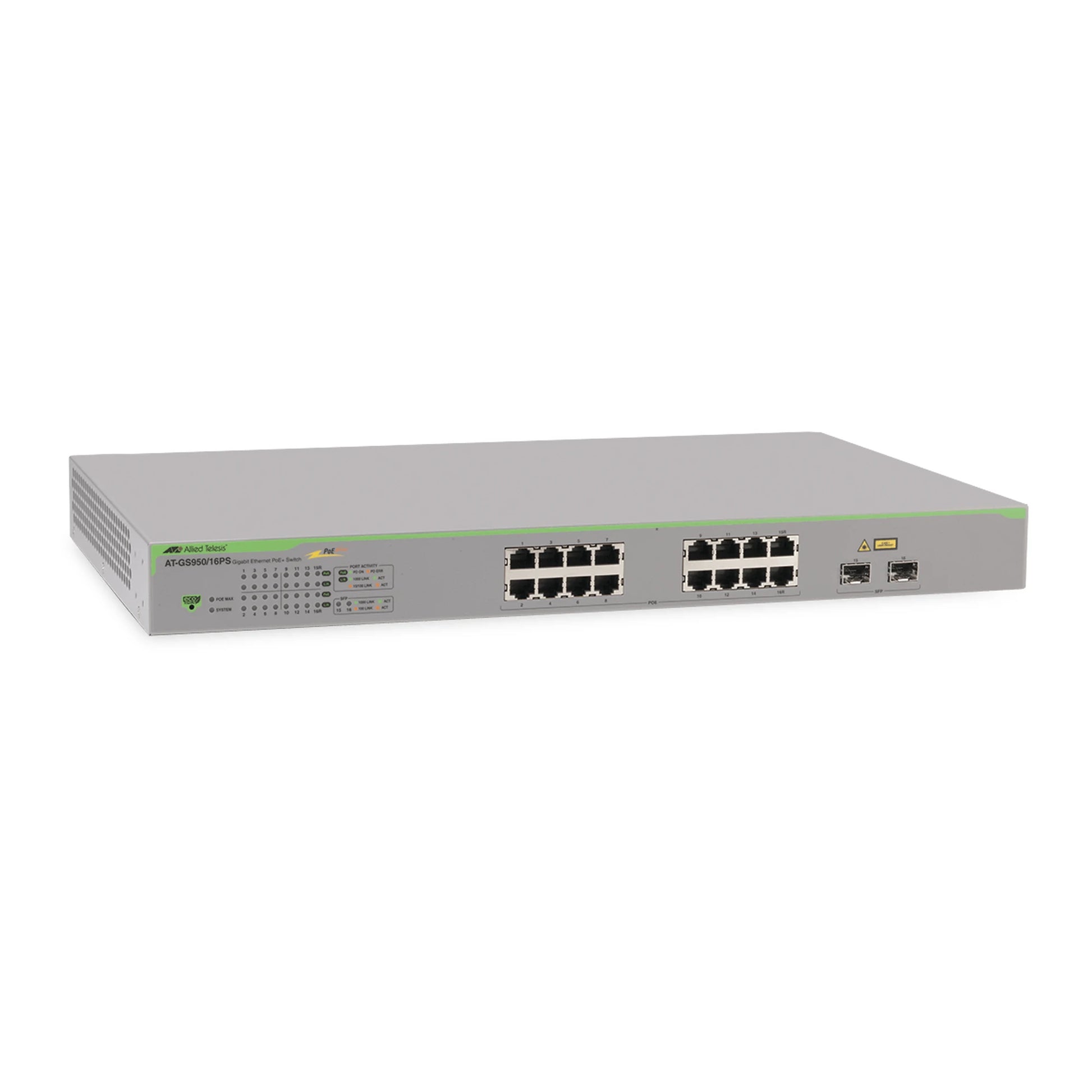 SWITCH POE+ GIGABIT WEBSMART DE 16 PUERTOS 10/100/1000 MBPS (2 X COMBO) + 2 PUERTOS GIGABIT SFP (COMBO), 185 W-Switches PoE-ALLIED TELESIS-Bsai Seguridad & Controles