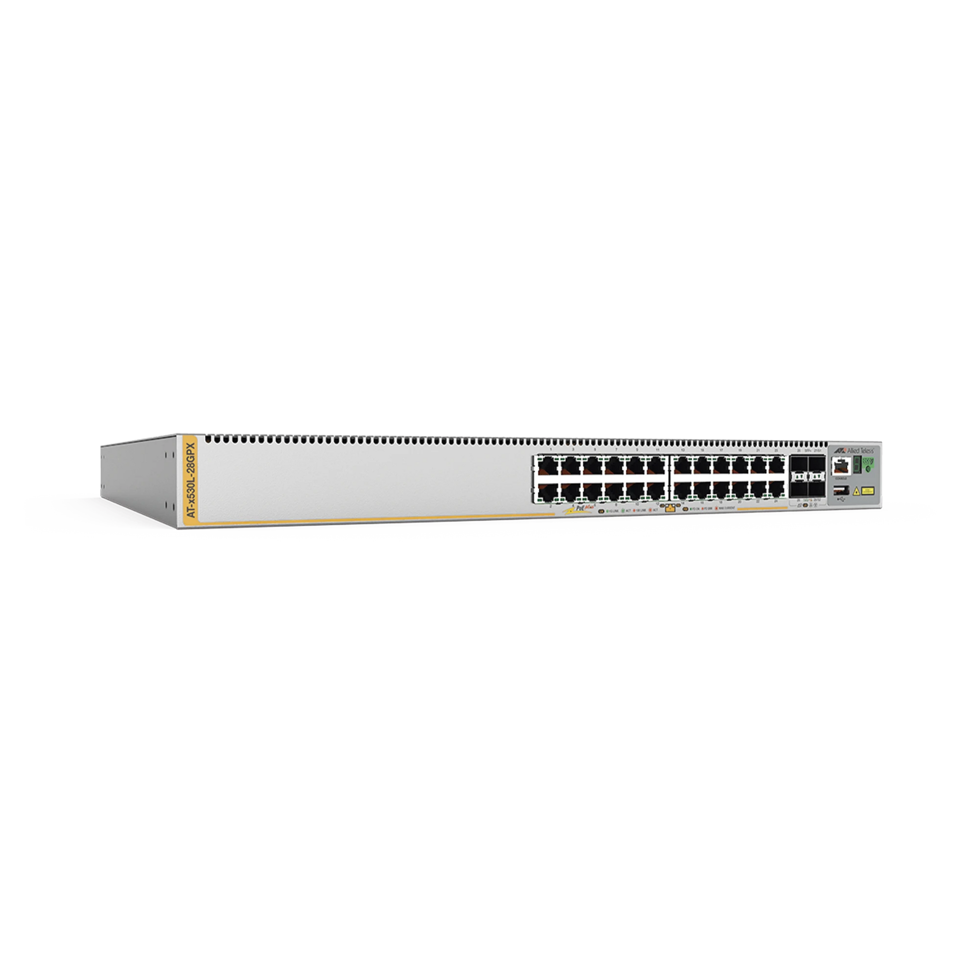 SWITCH POE+ STACKEABLE CAPA 3, 24 PUERTOS 10/100/1000 MBPS + 4 PUERTOS SFP+ 10 G, HASTA 740 W, FUENTE REDUNDANTE-Switches PoE-ALLIED TELESIS-Bsai Seguridad & Controles