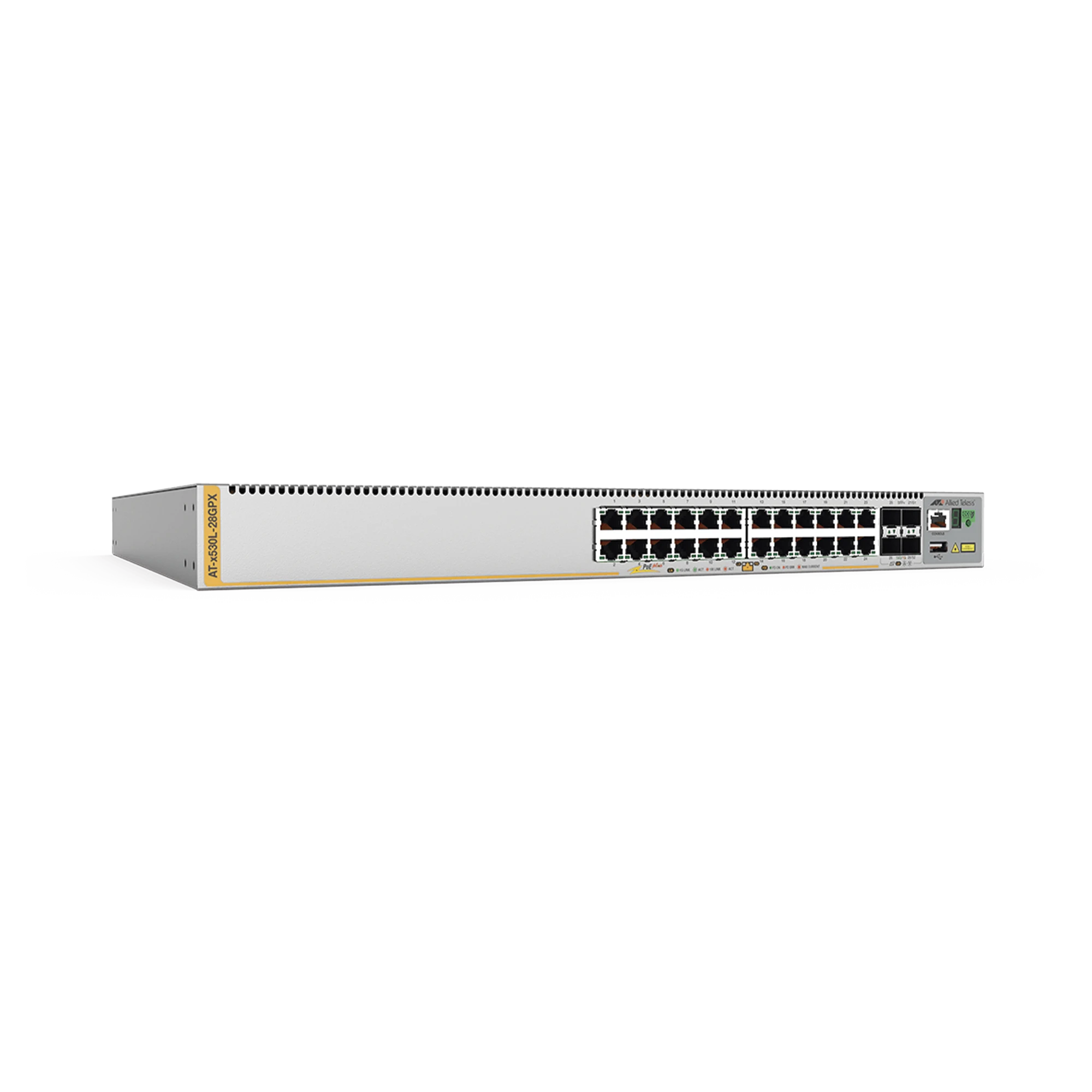 SWITCH POE+ STACKEABLE CAPA 3, 24 PUERTOS 10/100/1000 MBPS + 4 PUERTOS SFP+ 10 G, HASTA 740 W, FUENTE REDUNDANTE-Switches PoE-ALLIED TELESIS-Bsai Seguridad & Controles