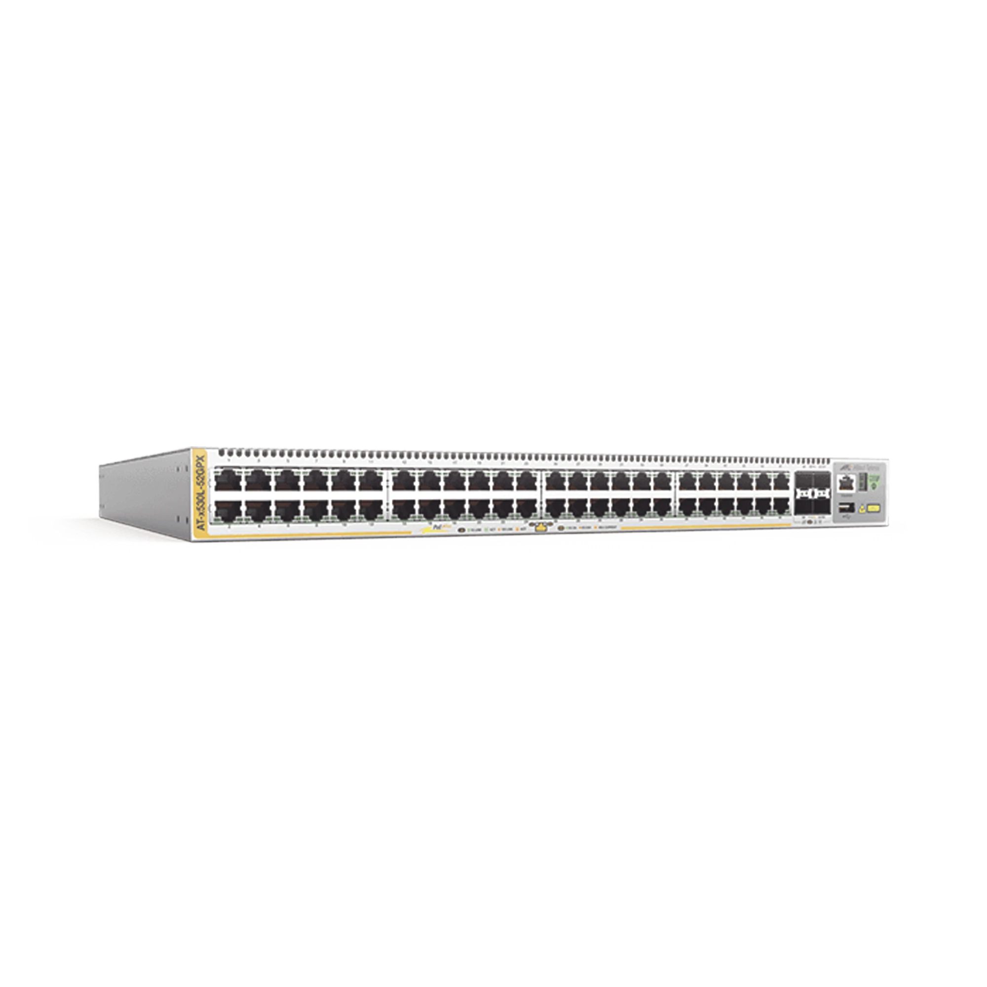 SWITCH POE+ STACKEABLE CAPA 3, 48 PUERTOS 10/100/1000 MBPS + 4 PUERTOS SFP+ 10 G, HASTA 740 W, FUENTE REDUNDANTE-Switches PoE-ALLIED TELESIS-Bsai Seguridad & Controles