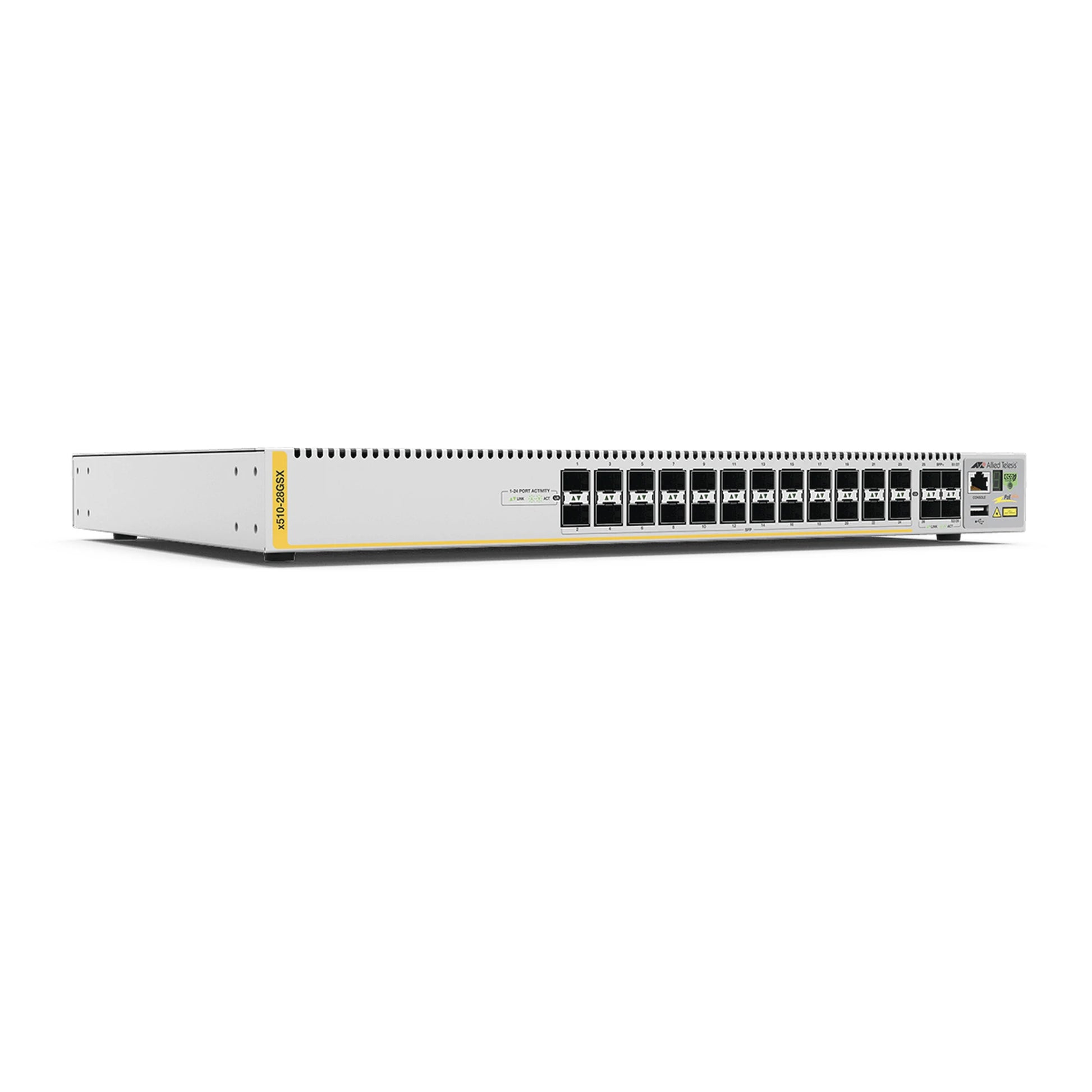 SWITCH STACKEABLE CAPA 3, 24 PUERTOS SFP GIGABIT + 4 PUERTOS SFP+ 10 G, FUENTE REDUNDANTE-Switches-ALLIED TELESIS-Bsai Seguridad & Controles