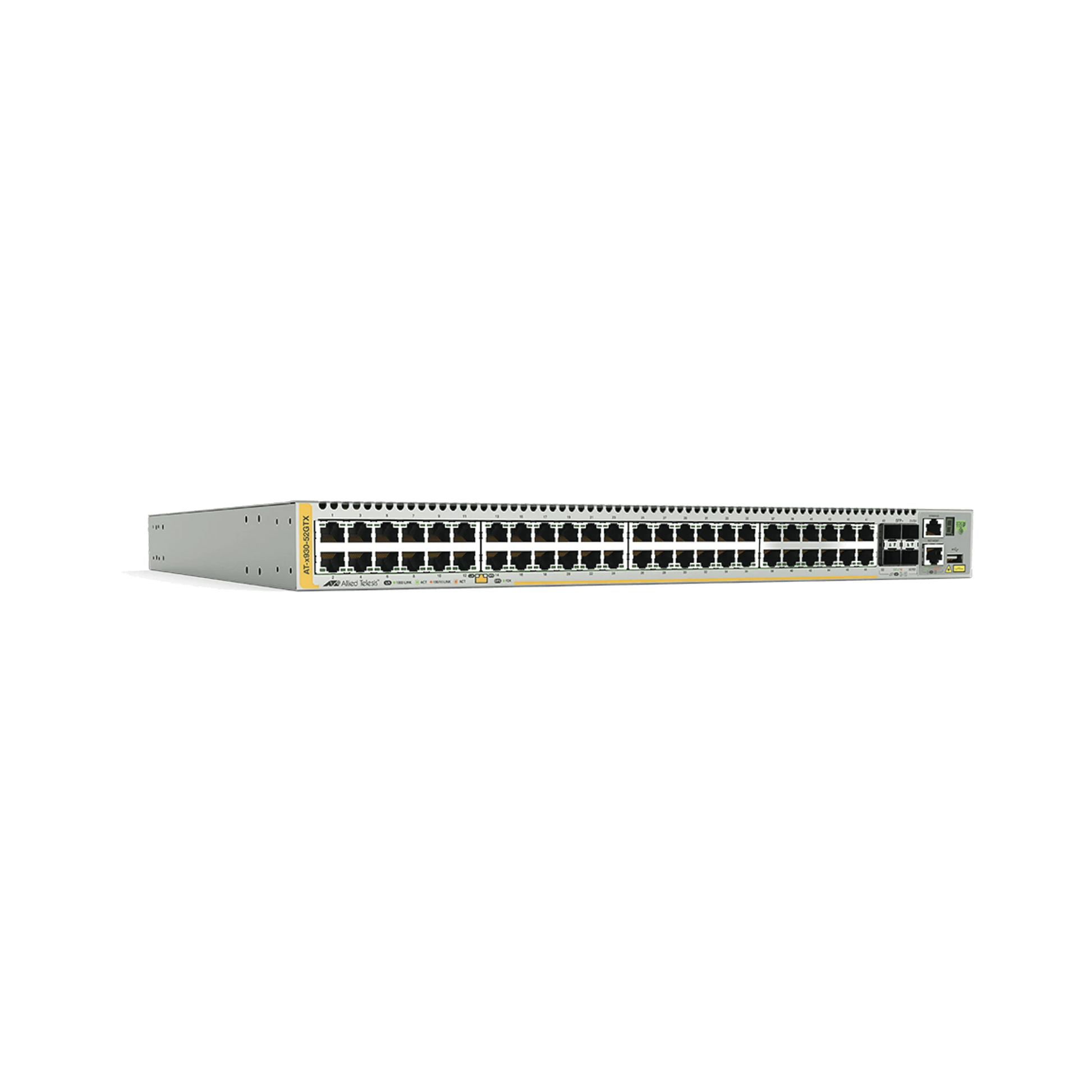 SWITCH STACKEABLE CAPA 3, 48 PUERTOS 10/100/1000 MBPS + 4 PUERTOS SFP+ 10 G Y DOS BAHÍAS HOTSWAP PSU, VERSIÓN FEDERAL-Switches-ALLIED TELESIS-Bsai Seguridad & Controles
