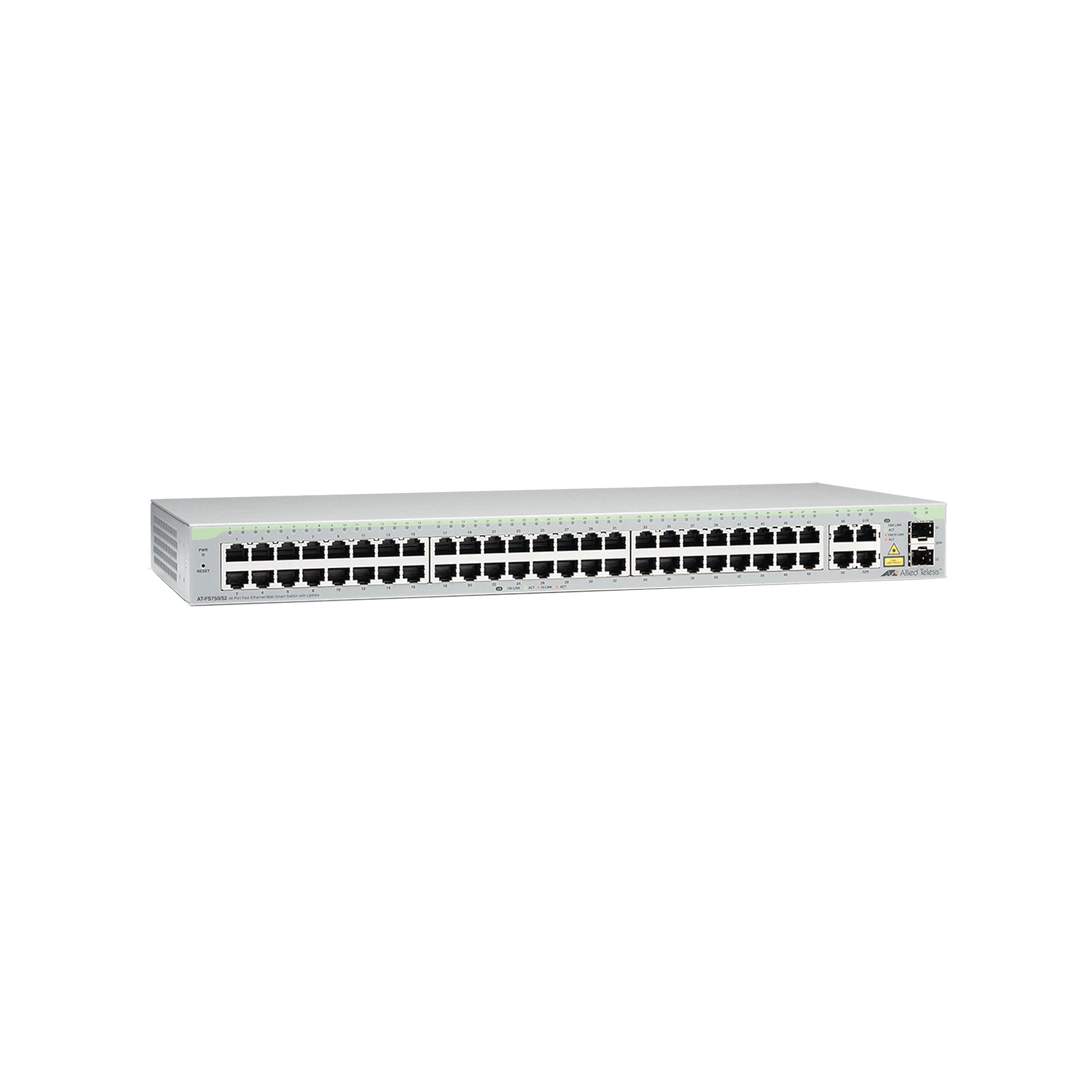 SWITCH WEBSMART DE 48 PUERTOS 10/100 MBPS + 2 PUERTOS 10/100/1000 MBPS + 2 SFP GIGABIT COMBO-Switches-ALLIED TELESIS-Bsai Seguridad & Controles