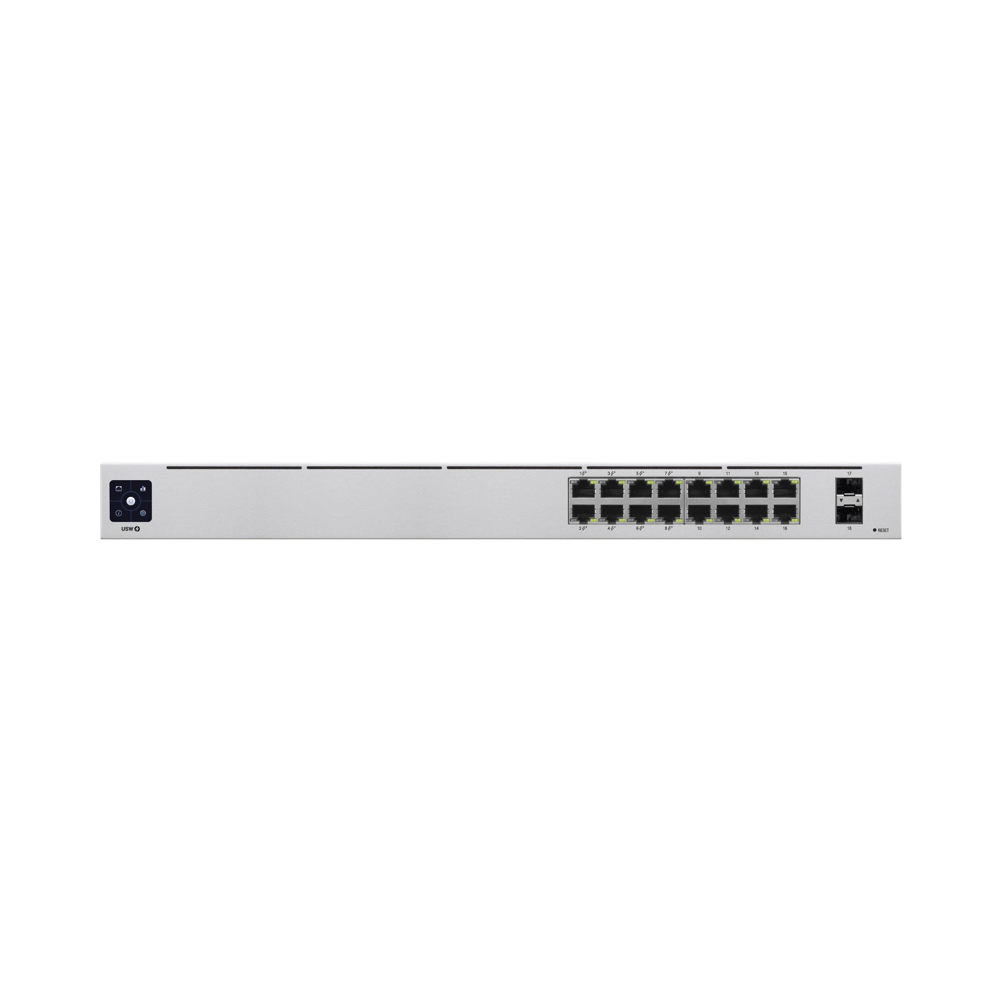 UNIFI SWITCH USW-16-POE GEN2, CAPA 2 DE 16 PUERTOS (8 PUERTOS POE 802.3AF/AT + 8 PUERTOS GIGABIT) + 2 PUERTOS 1G SFP, 42W, PANTALLA INFORMATIVA-Switches-UBIQUITI-Bsai Seguridad & Controles