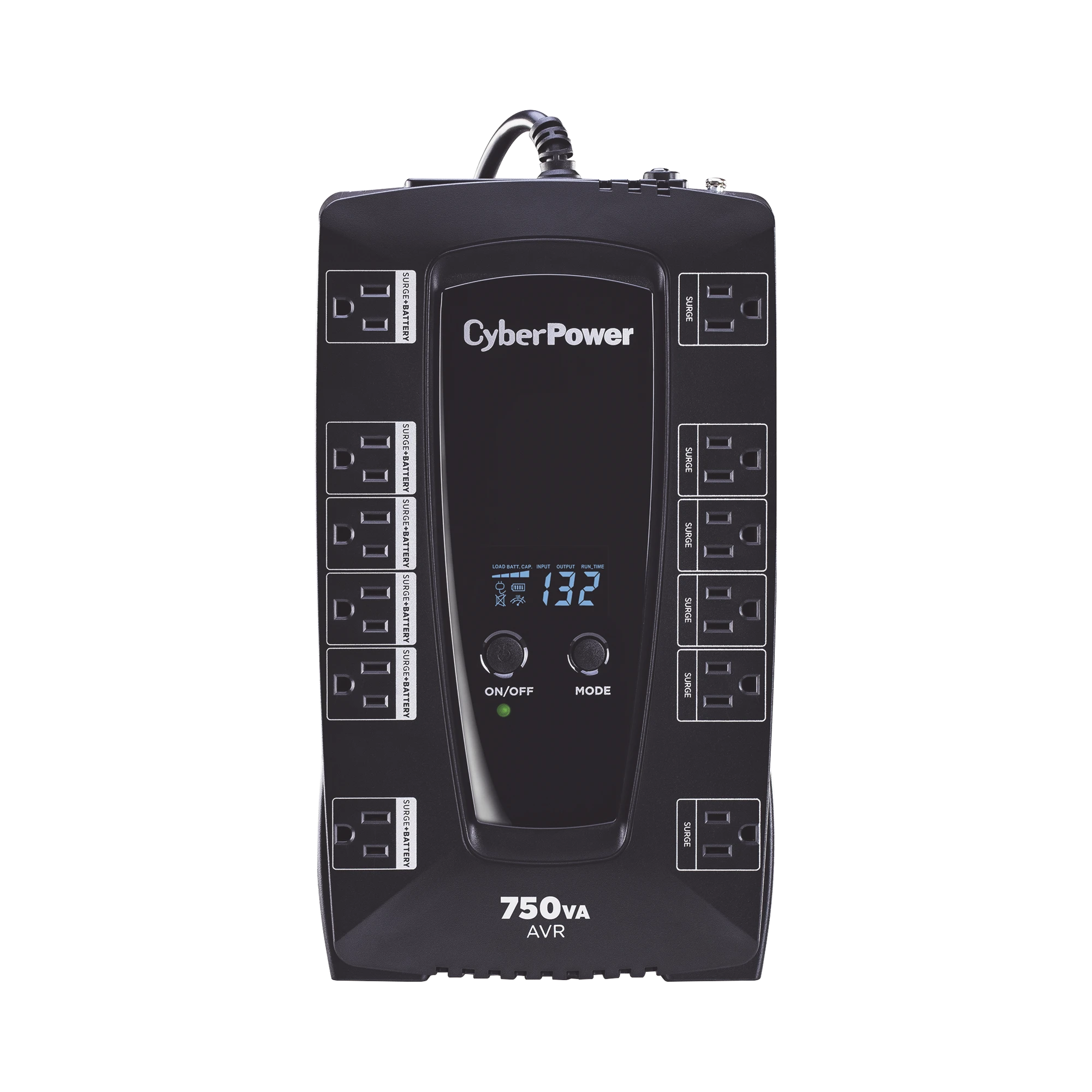 UPS DE 750 VA/450 W, TOPOLOGÍA LÍNEA INTERACTIVA, ENTRADA 120 VCA NEMA 5-15P, TIPO GABINETE COMPACTO, CON 12 TOMAS NEMA 5-15R-Ups/No Break-CYBERPOWER-Bsai Seguridad & Controles