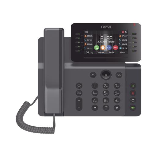TELÉFONO IP EMPRESARIAL ESENCIAL WIFI / BLUETOOTH, 20 LÍNEAS SIP, PANTALLA A COLOR 4.3" AJUSTABLE, POE, PUERTOS GIGABIT, CONFERENCIA LOCAL DE 6 VÍAS.-VoIP - Telefonía IP - Videoconferencia-FANVIL-V65-Bsai Seguridad & Controles
