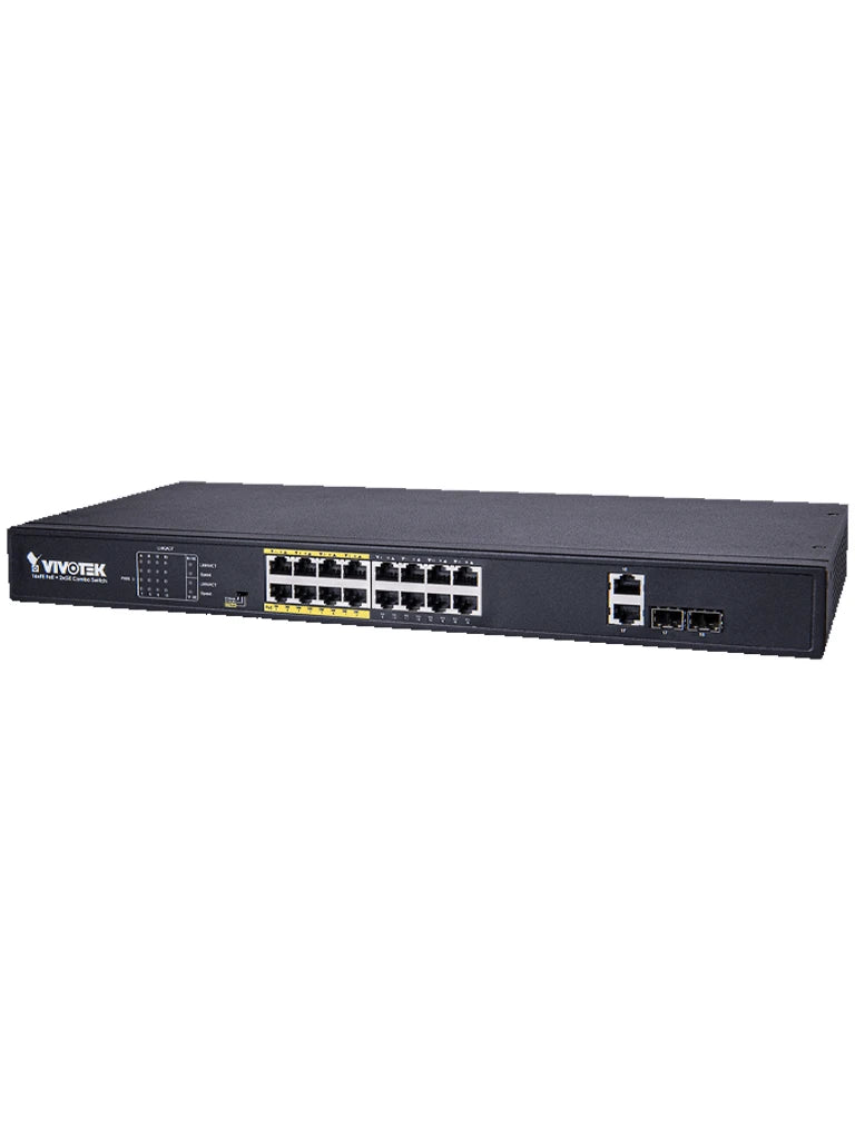 VIVOTEK AWFGT180D250 - SWITCH POE 16 PUERTOS FE/ 2 X GE COMBO/ NO ADMINISTRABLE/ 30W POR PUERTO/ 250W TOTALES/ EX MODE-Switches POE-VIVOTEK-Bsai Seguridad & Controles