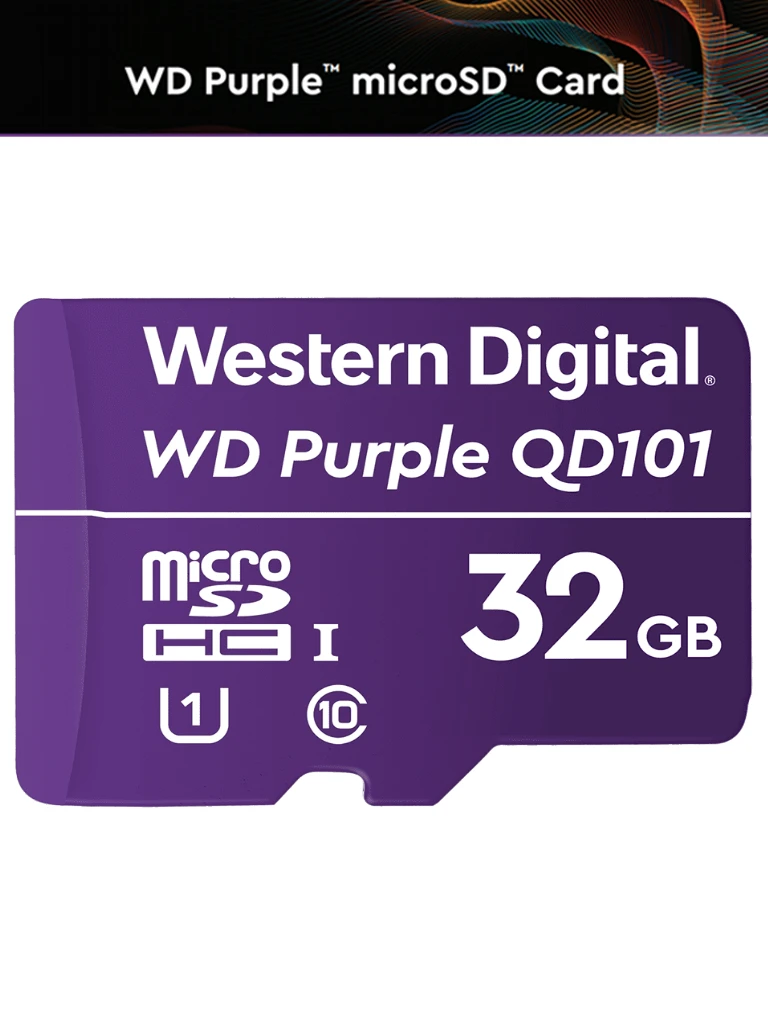 WESTERN WDD032G1P0C- MEMORIA DE 32GB MICRO SDHC/ LINEA PURPLE/ CLASE 10 U1/ LECTURA 50MB/ ESCRITURA 40MB/ ESPECIALIZADA PARA VIDEOVIGILANCIA-Memorias MicroSD y USB-WESTERN DIGITAL-Bsai Seguridad & Controles