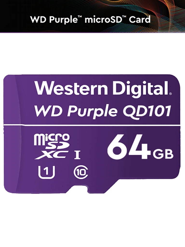 WESTERN WDD064G1P0C- MEMORIA DE 64GB MICRO SDXC/ LINEA PURPLE/ CLASE 10 U1/ LECTURA 50MB/ ESCRITURA 40MB/ ESPECIALIZADA PARA VIDEOVIGILANCIA-Memorias MicroSD y USB-WESTERN DIGITAL-Bsai Seguridad & Controles