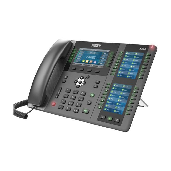 TELÉFONO EMPRESARIAL IP HASTA 20 LINEAS SIP, PANTALLA A COLOR 4.3 PULGADAS, 106 BOTONES DSS, BLUETOOTH INTEGRADO, WI-FI (POR MEDIO USB DONGLE), PUERTOS GIGABIT, SOPORTA VIDEO, POE-VoIP y Telefonía IP-FANVIL-X-210-Bsai Seguridad & Controles