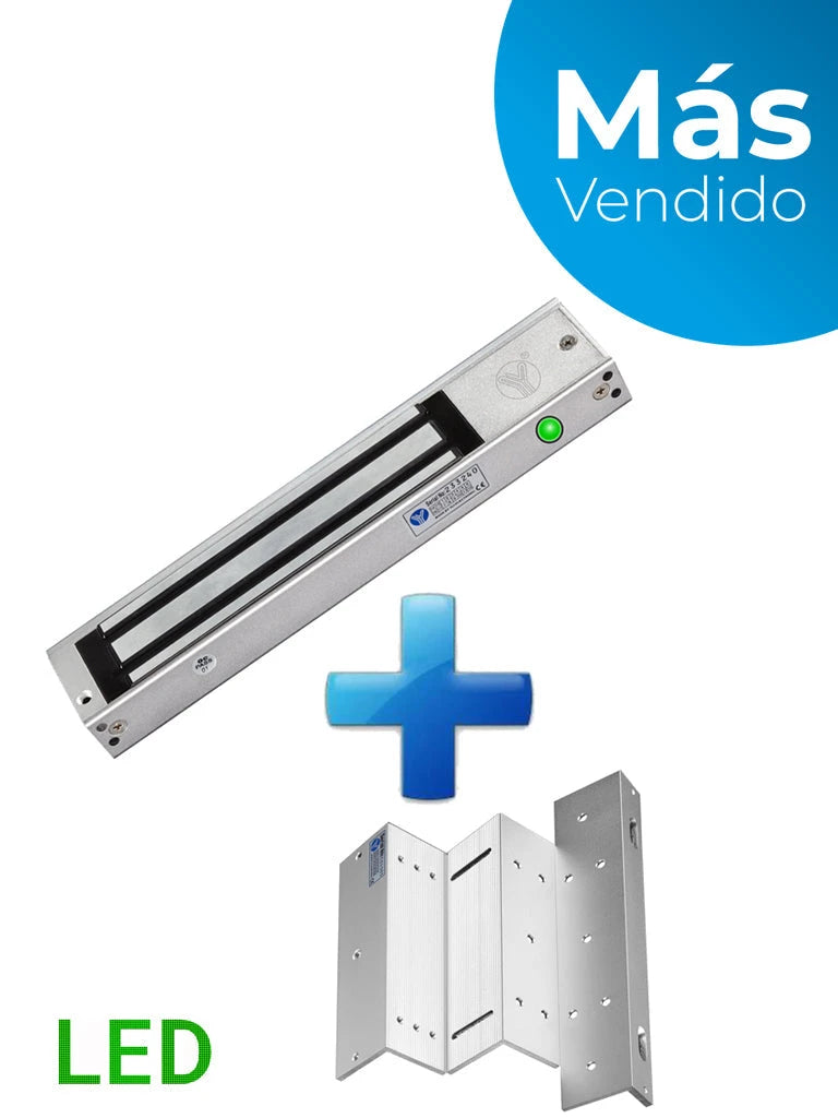 YLI YM280NLEDPAK - PAQUETE DE CONTRACHAPA MAGNÉTICA CON INDICADOR LED DE 280 KG O 600 LB DE SUJECIÓN/ INCLUYE SOPORTE MBK280NZL PARA SU INSTALACIÓN-Magnética-YLI ELECTRONIC-Bsai Seguridad & Controles