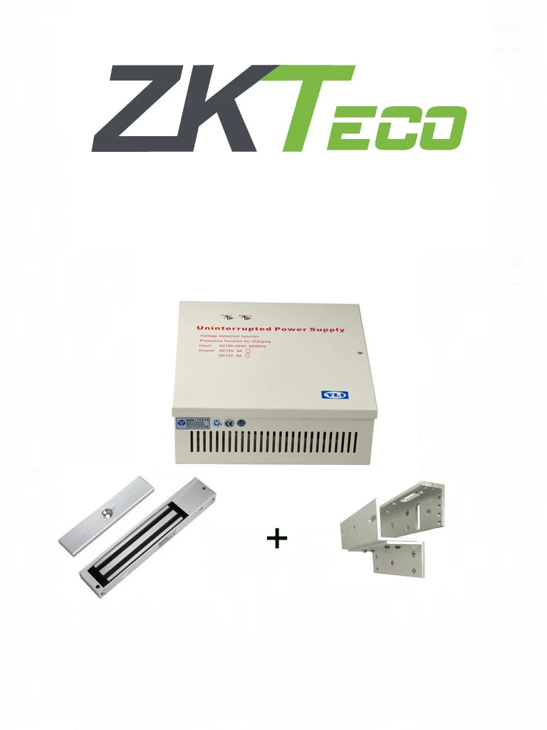 ZKTECO LM2805YPACK - CERRADURA MAGNÉTICA DE 200 KG O 440 LB, INCLUYE SOPORTE DE INSTALACIÓN EN ZL Y GABINETE METÁLICO CON SALIDA DE 12 VDC A 3A, SOPORTA BATERÍA DE RESPALDO-Magnética-ZKTECO-Bsai Seguridad & Controles