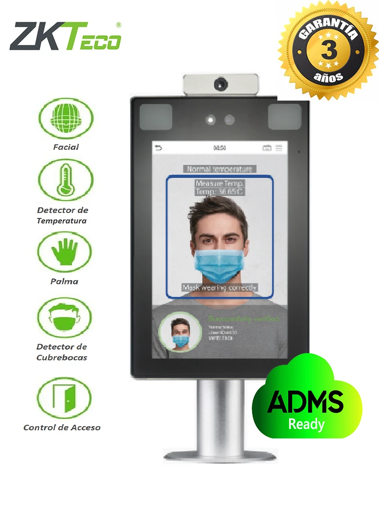 ZKTECO PROFACE X TD CH - TERMINAL DE CONTROL DE ACCESO Y ASISTENCIA DE RECONOCIMIENTO FACIAL Y PALMA / DETECCIÓN DE TEMPERATURA Y CUBREBOCAS / ANTIPANDEMICO / ANTI-SUPLANTACIÓN / INCLUYE SOPORTE PARA TORNIQUETE / LICENCIA BIO ACCESS MTD GRATIS-Acceso SIN CONTACTO-ZKTECO-Bsai Seguridad & Controles