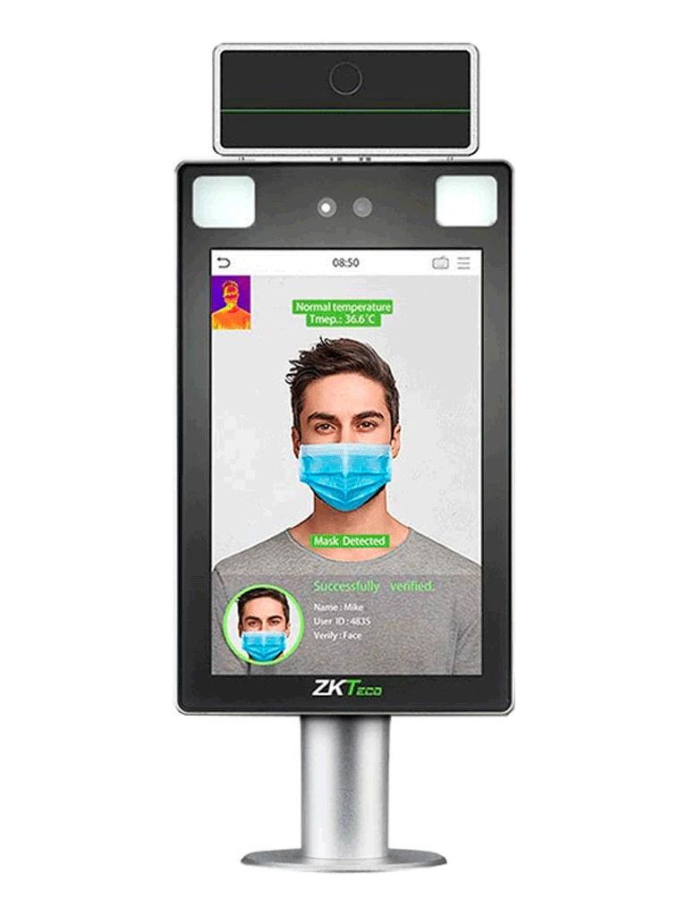 ZKTECO PROFACEXTICH - TERMINAL DE CONTROL DE ACCESO Y ASISTENCIA FACIAL Y PALMA CON MEDICIÓN DE TEMPERATURA Y USO DE CUBREBOCAS / LECTURA DE QR E INTERCOM / CON SOPORTE PARA TORNIQUETE / SERIE VISIBLE LIGHT / #PROMOACCESO-Lectoras Biometricas-ZKTECO-Bsai Seguridad & Controles