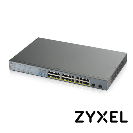 SWITCH ZYXEL GS1300-26HP 24 PUERTOS RJ45 100/1000 MBPS CON POE AF/AT + 2 PUERTOS SFP 1000 MBPS NO-ADMINISTRABLE ENERGIA TOTAL 250W CON 4 PUERTOS POE EXTENDED-Switches PoE-ZYXEL-GS1300-26HP-Bsai Seguridad & Controles
